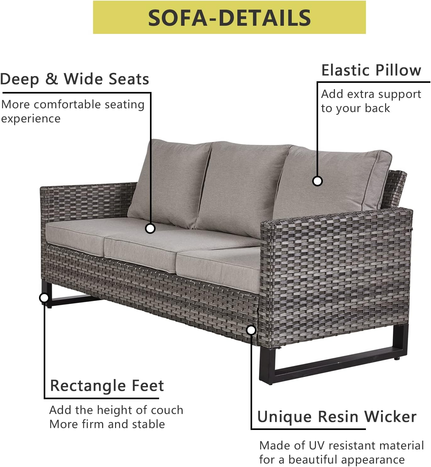 HUMMUH 6 Piece Patio Furniture Set Outdoor Sectional Sofa,High Back Patio Swivel Rocker Chairs with Ottomans Coffee Table for Porch,Garden,Backyard