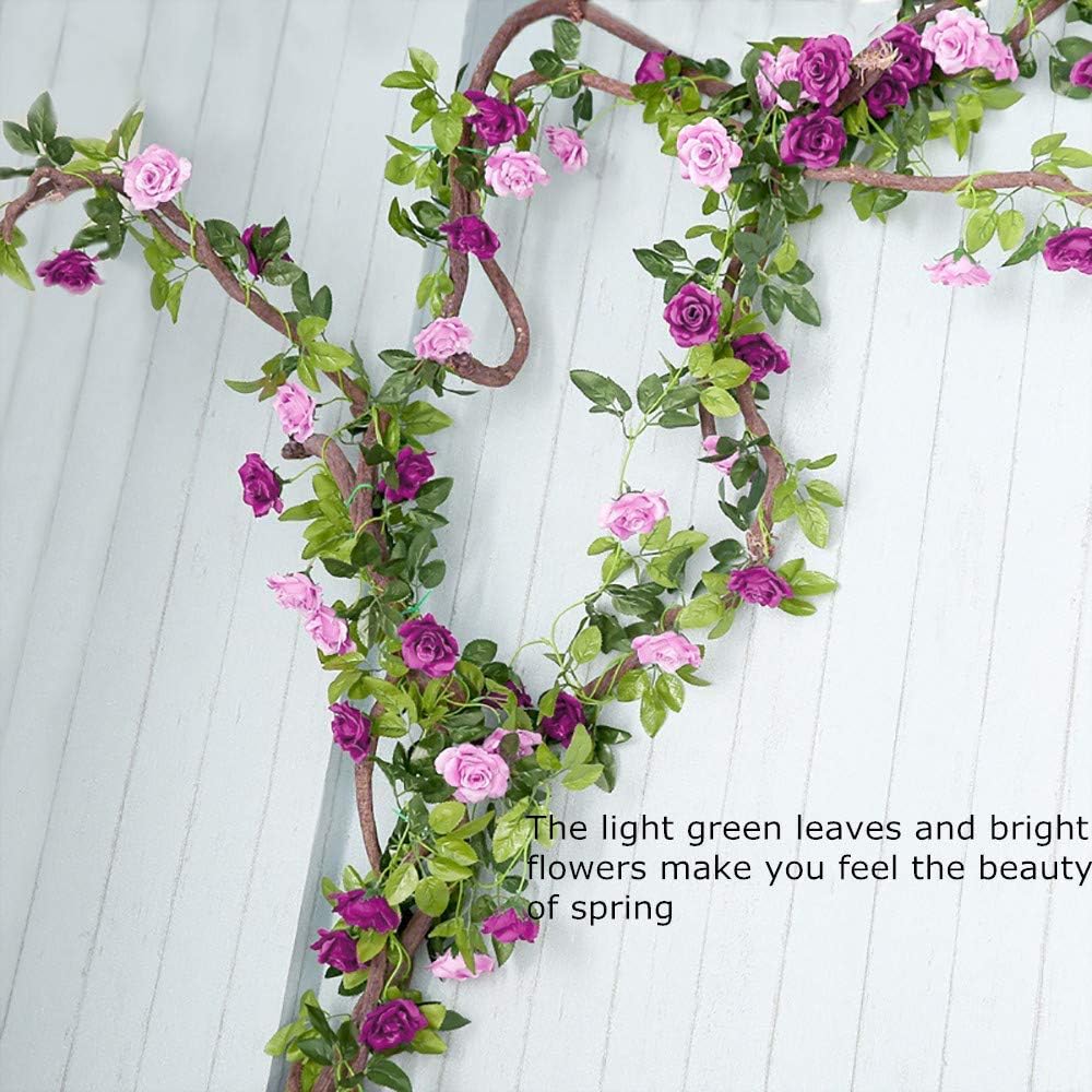 JUSTOYOU 2 Pack (15.8FT) Fake Rose Garland, Artificial Rose Vines Flowers Hanging Silk Rose Vine Wedding Home Backdrop Party Arch Arrangement Decoration