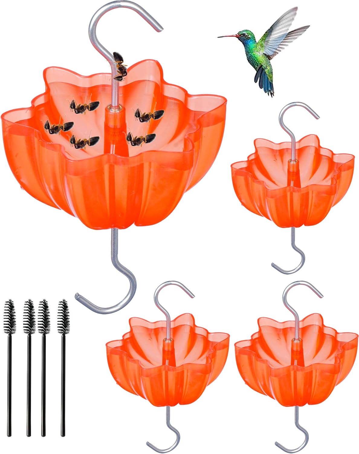 Ant Moat for Hummingbird Feeders, Vintage Style Humingbird Feeder Ant Guard & Stopper (Red 4 Pack)