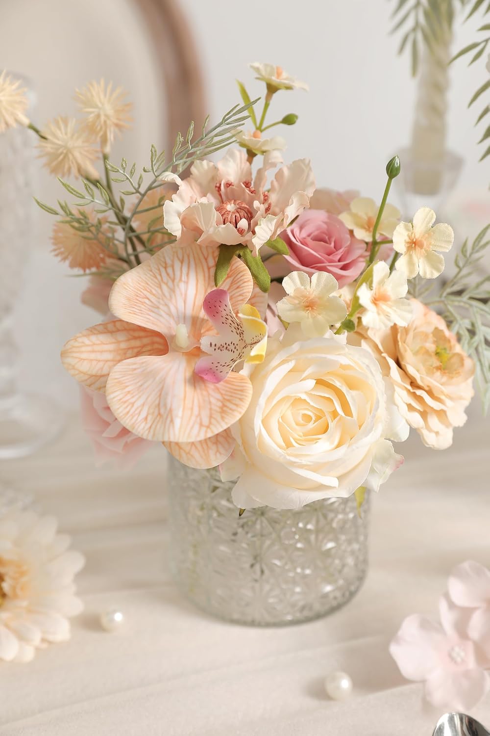 Artificial Flowers Combo for DIY Centerpieces Arrangements Wedding Bouquets Centerpieces Arrangements Party Baby Shower Home Decorations (Nude Champagne)
