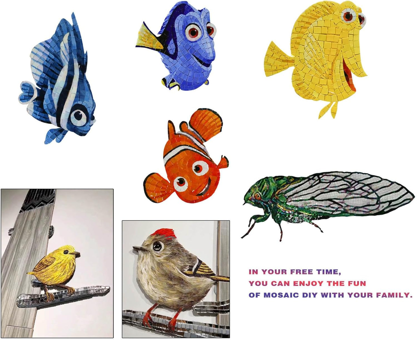 SMEIINIK 1.1lb/500g Square Mosaic Tiles for Crafts Bulk,Glass Tiles for Art Mosaic Projects, Iridescent Stained Glass Pieces for Mosaic Works (WJ93-9)