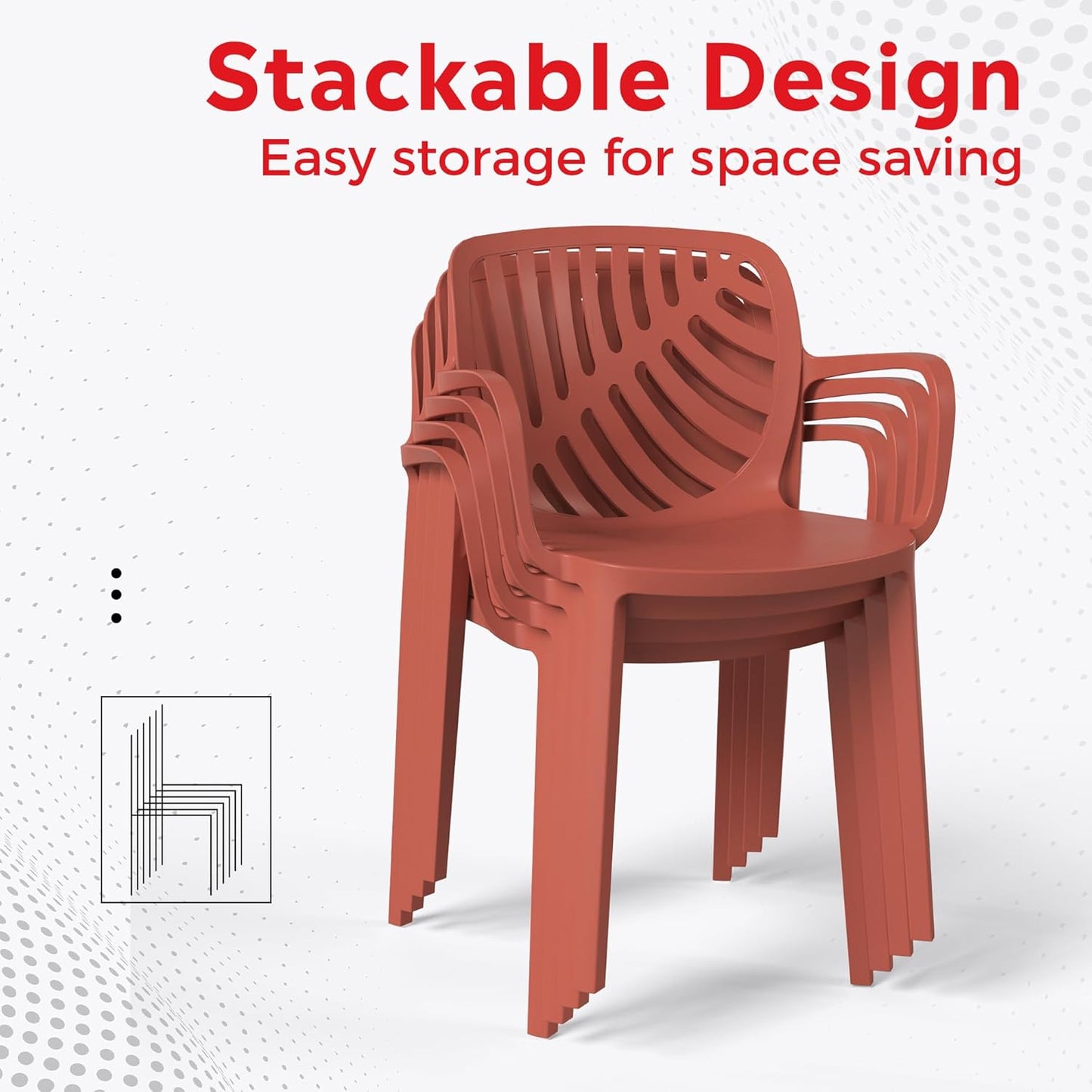 5 Piece Patio Furniture Set, HDPE Patio Square Bistro Table and Stackable Chairs Sets for 4, Outdoor Furniture All Weather for Backyard Poolside, Red