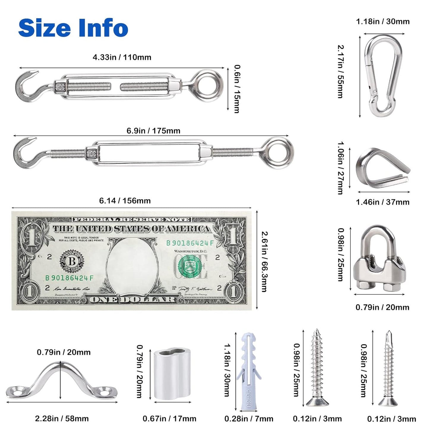 304 Stainless Steel Turnbuckles for Cables Wire Kit, 3/16" Wire Rope w/ 7×7 Strands 200 Ft PVC Coated Steel Cable for Railing System Kit, Garden Cable Trellis, String Light Hanging