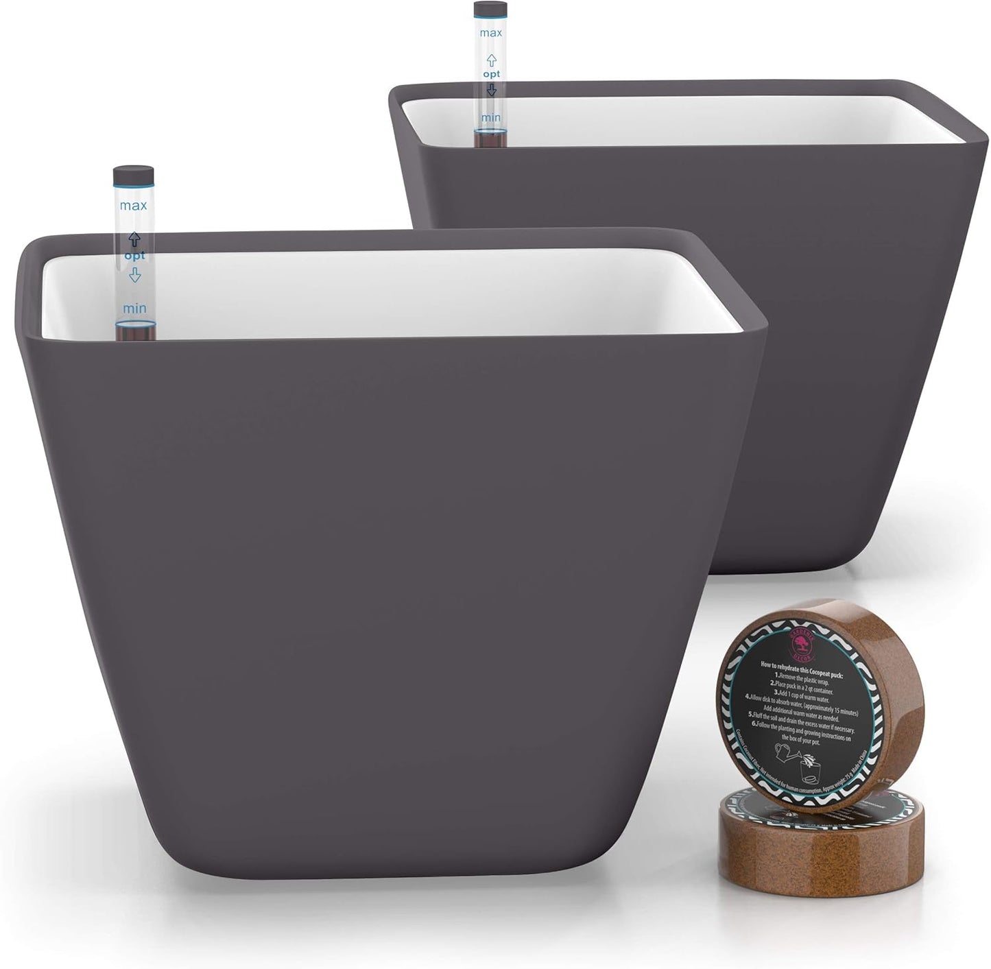 GARDENIX DECOR 5" Self Watering pots for Indoor Plants - Flower Pot with Water Level Indicator for Plants, Grow Tracking Tool - Self Watering Planter Plant Pot – 2 Pack Gray