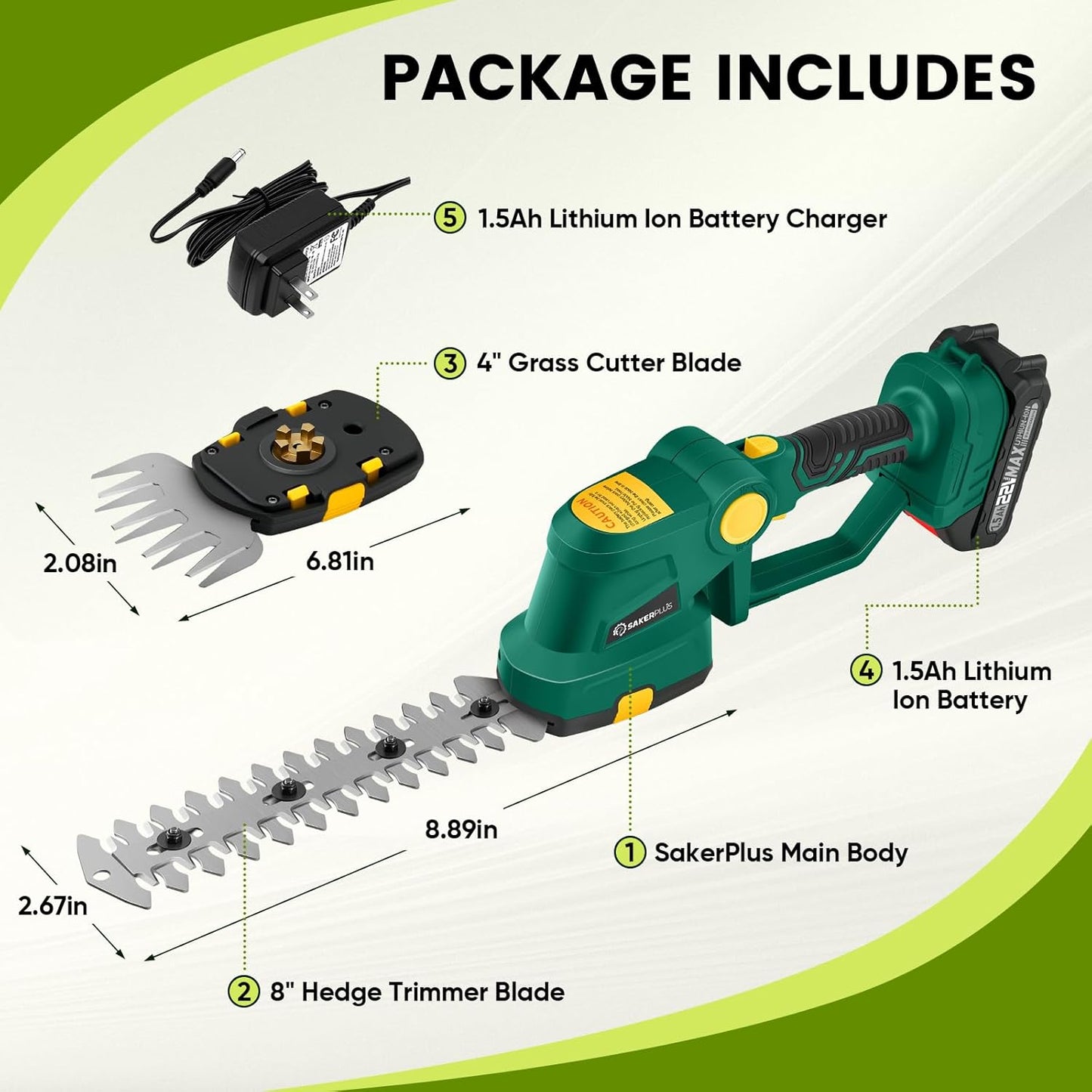 Cordless Hedge Trimmer, 2-in-1 Electric Bush Trimmer and Handheld Grass Cutter, 22V Lightweight Mini Shrub Trimmer Grass Clippers with 1 Battery and Charger, Perfect Gardening Yard Tools