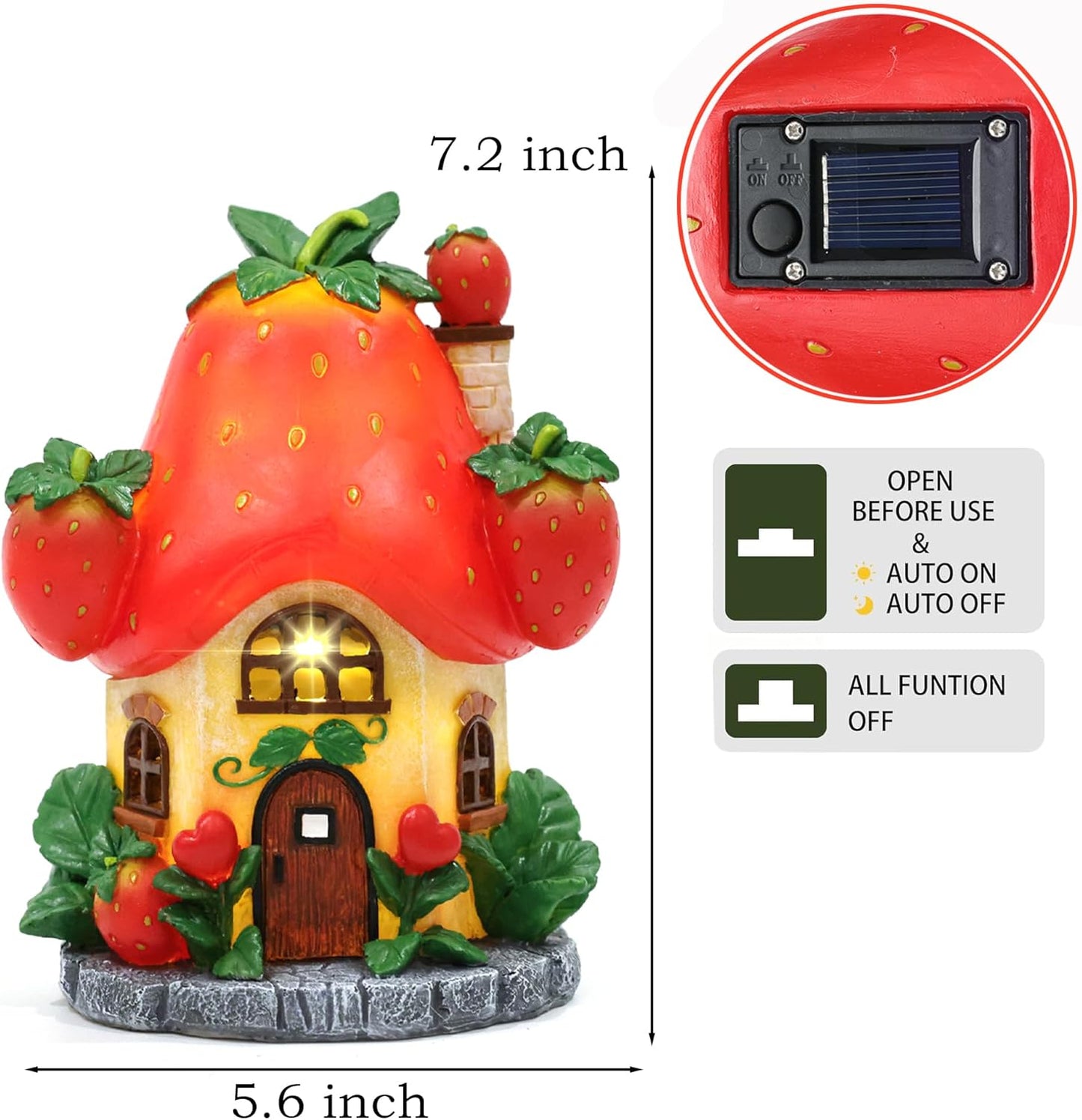 Solar Fairy Garden Houses - Fairy Outdoor Decor Strawberry Houses with Solar Light for Patio Balcony Yard,Lawn Ornament Perfect Garden Gift