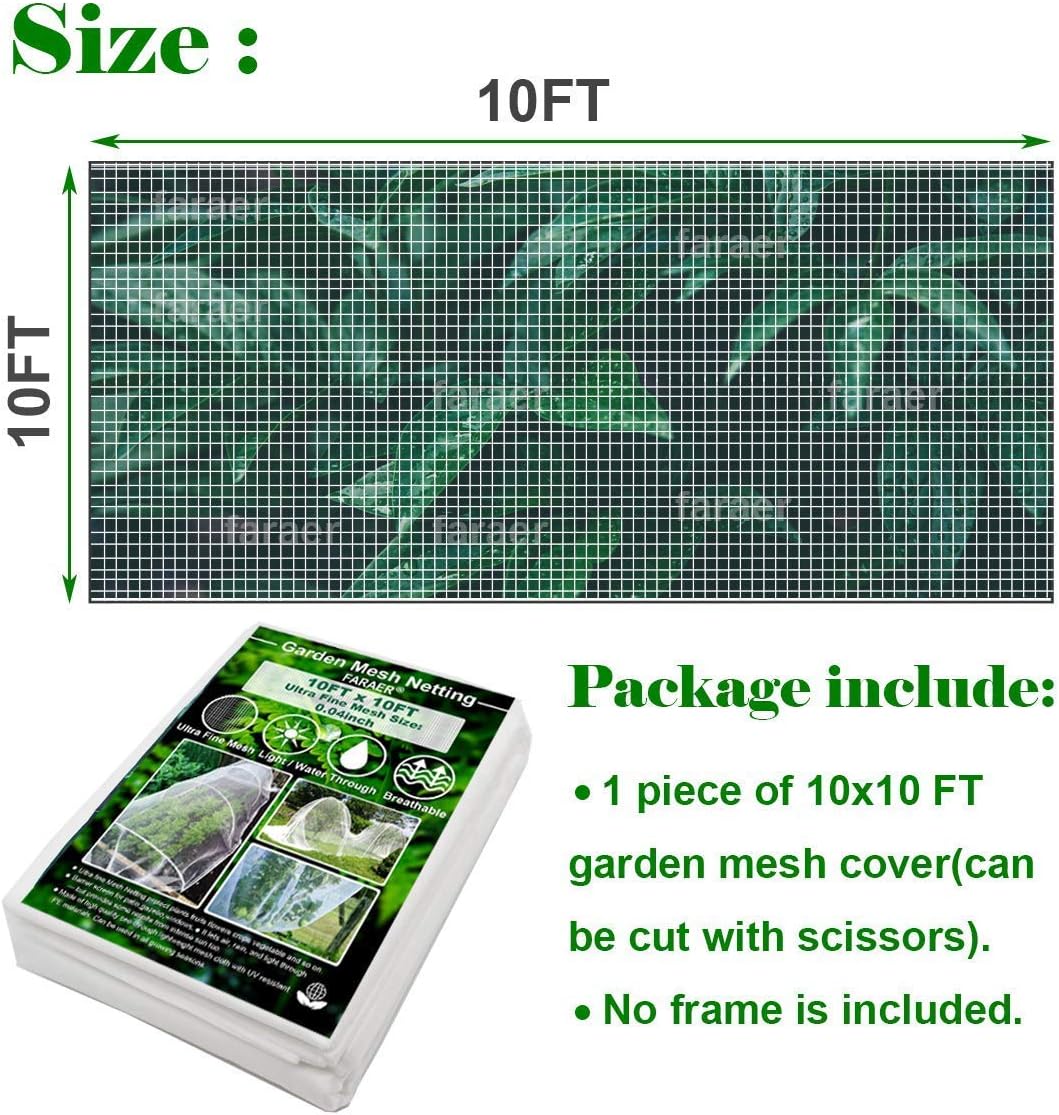 Garden Barrier Netting, Plant Covers 10x10Ft Ultra Fine Mesh Netting Protect for Vegetable Plants Fruits Flowers Crops Greenhouse Row Covers Raised Bed Barrier Screen Birds Animals Protection Net
