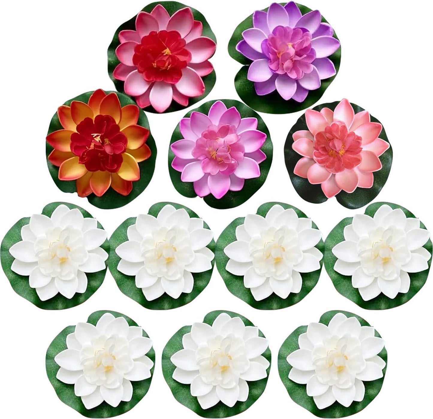 12 Pcs Artificial Floating Foam Lotus Flower with Water Lily Pad, Floating Artificial Lotus Flowers Decor Floating Pond Decor Home Decoration