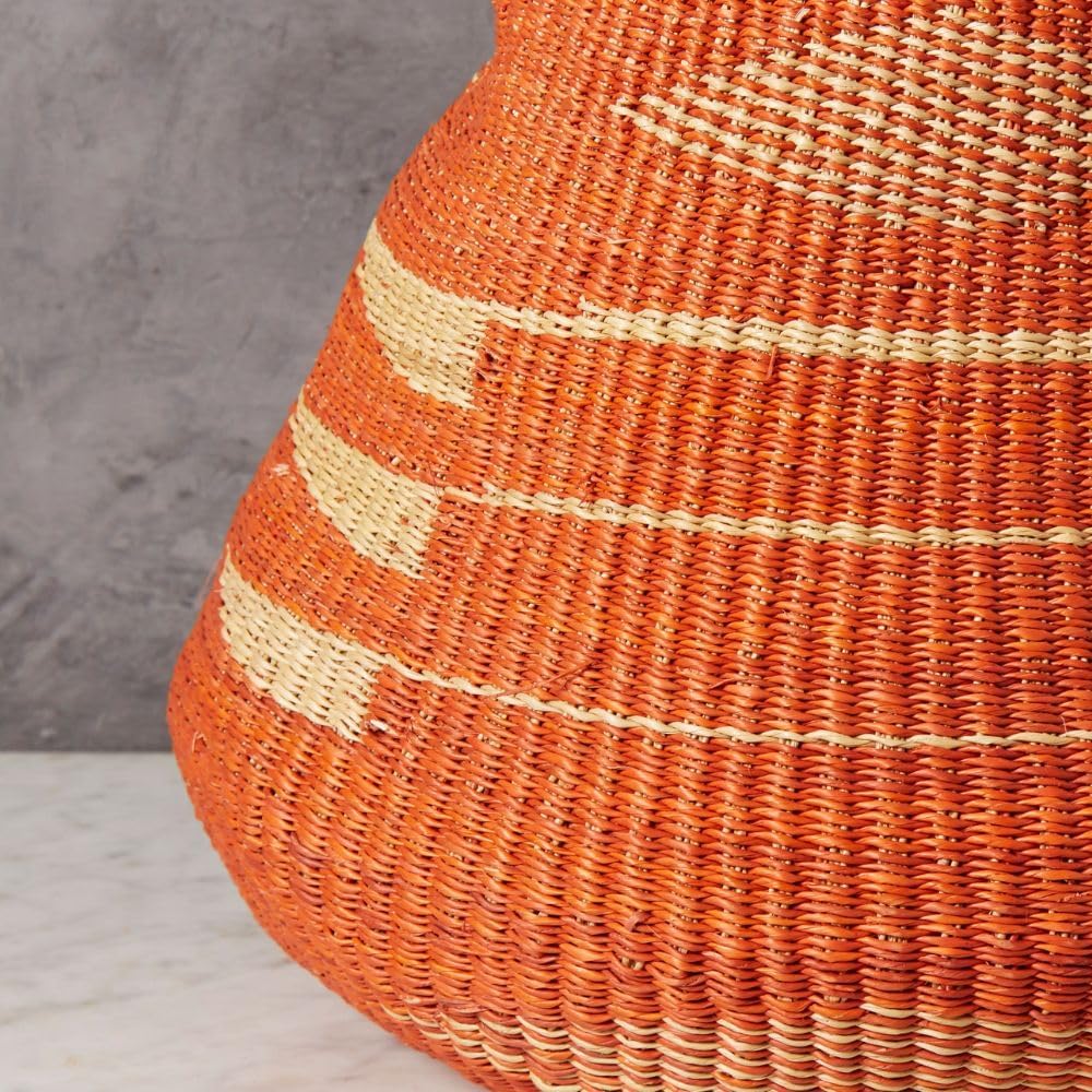 Home & Kitchen Decor, Wicker Basket, Picnic Basket, Living Room Basket, Organizing, Harvesting, Foraging, Fruit Storage, Hand Woven, Pot Shape, 16" Wide, Boho - Orange