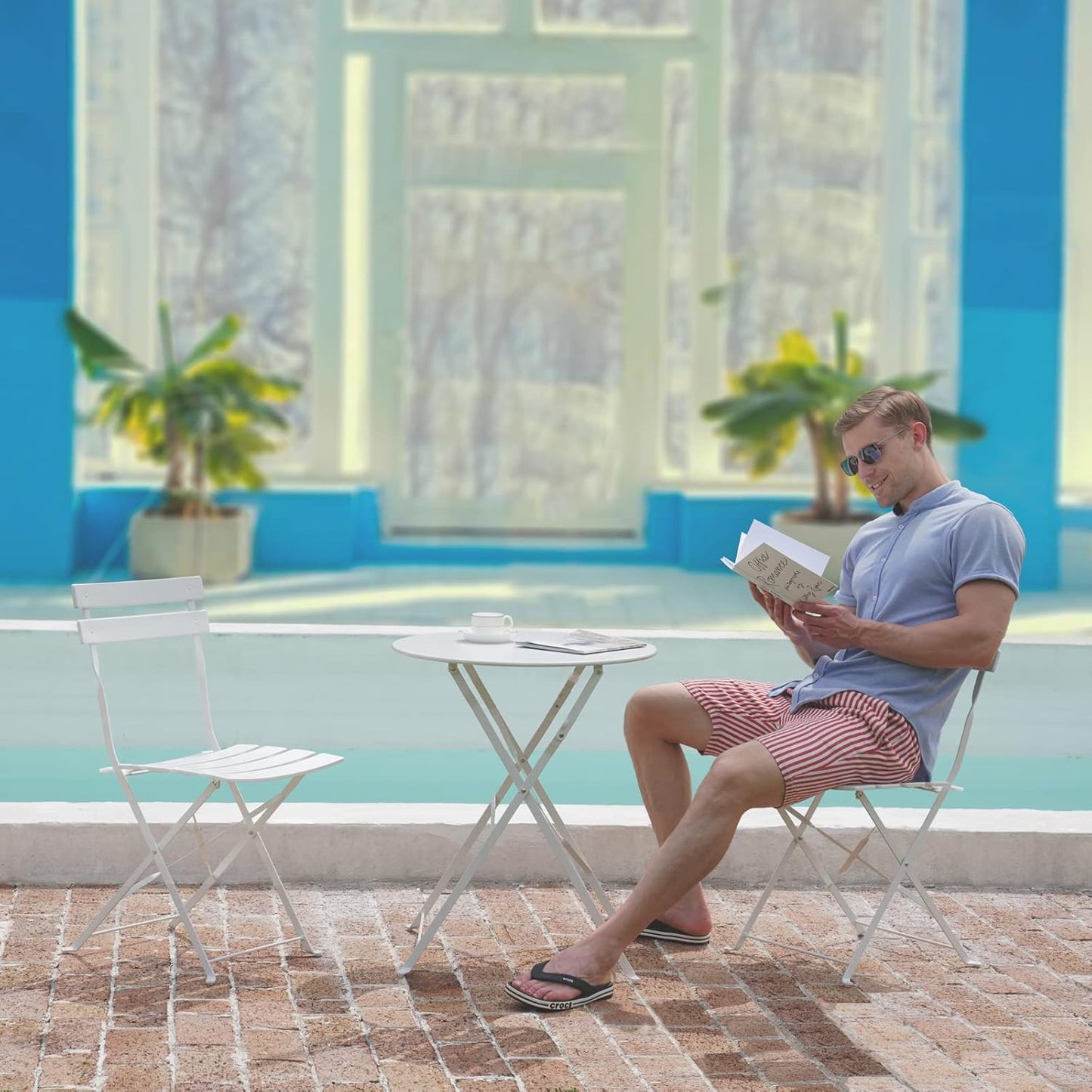 Grand patio 3-Piece Folding Bistro Set, 2 Chairs and 1 Table, Weather-Resistant Outdoor/Indoor Conversation Set for Patio, Yard, Garden-White