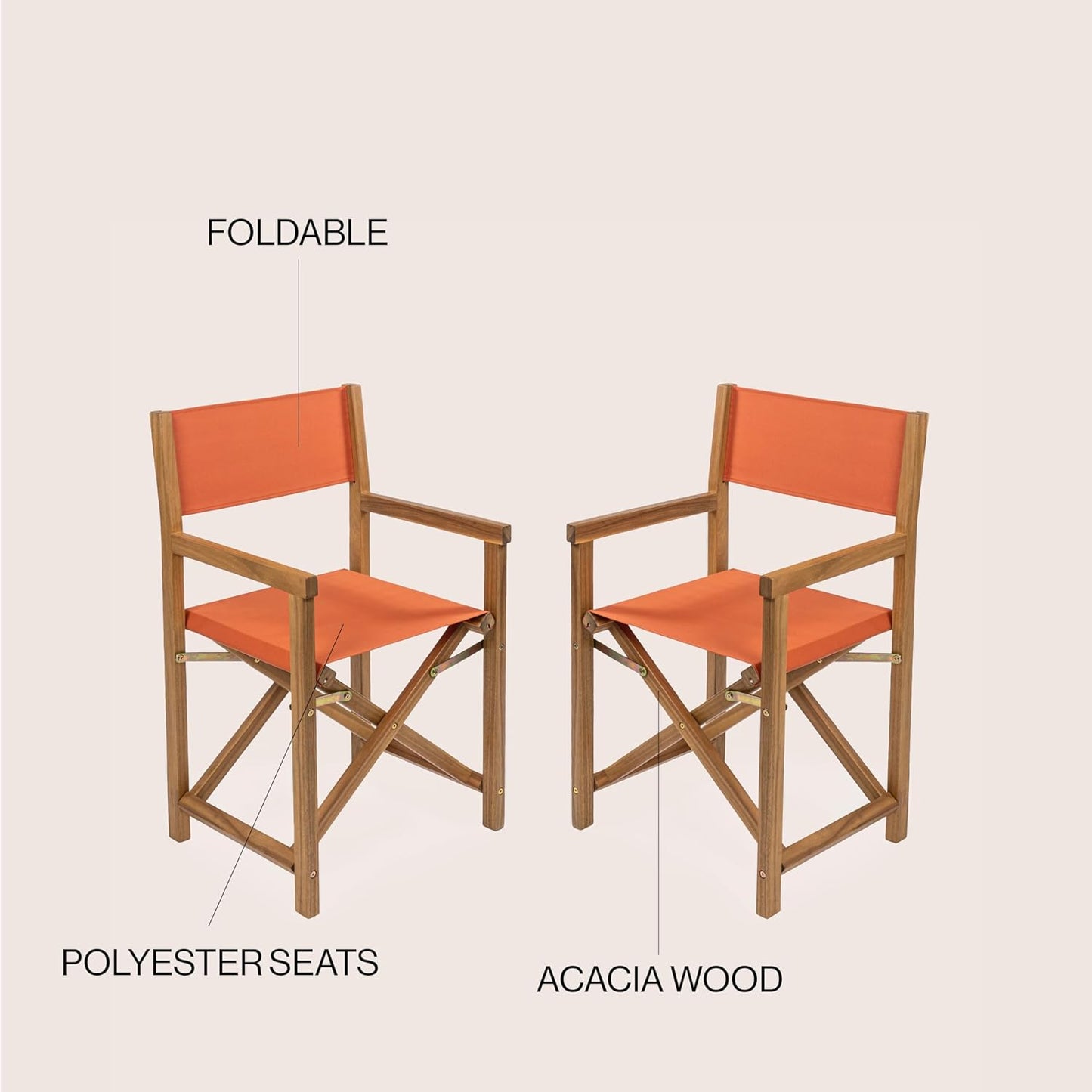 JONATHAN Y DRC1000C-SET2 Cukor Classic Vintage Outdoor Acacia Wood Folding Director Chair with Canvas Seat Classic, Vintage, Mid-Century, Modern, Traditional, Coastal, Orange/Teak Brown (Set of 2)