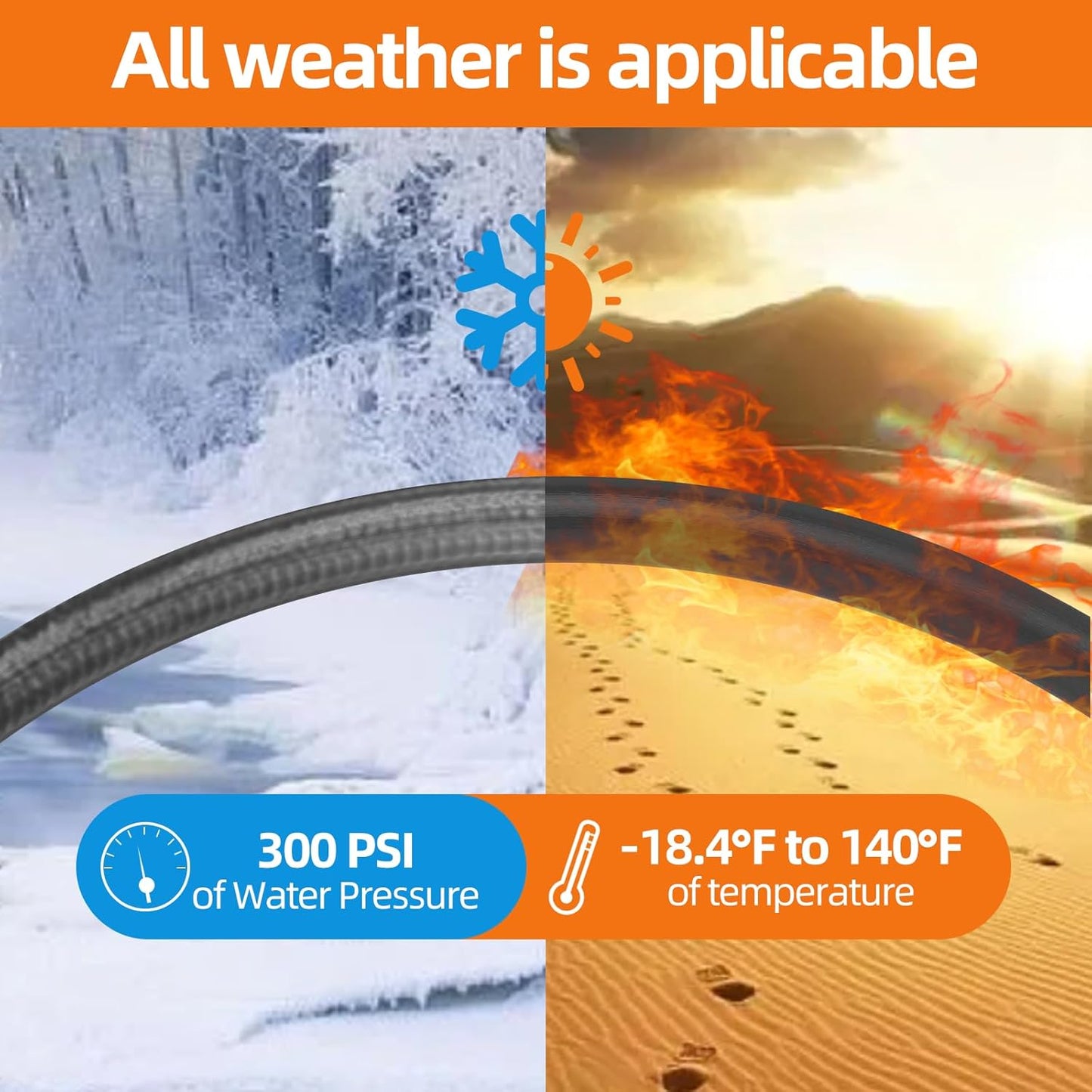 Garden Water Hose 150 ft x 5/8 in Heavy Duty, Flexible and Lightweight, Burst 600 psi, Kink-less Hybrid Rubber Pipe for Backyard, 3/4'' Brass Fittings, Black