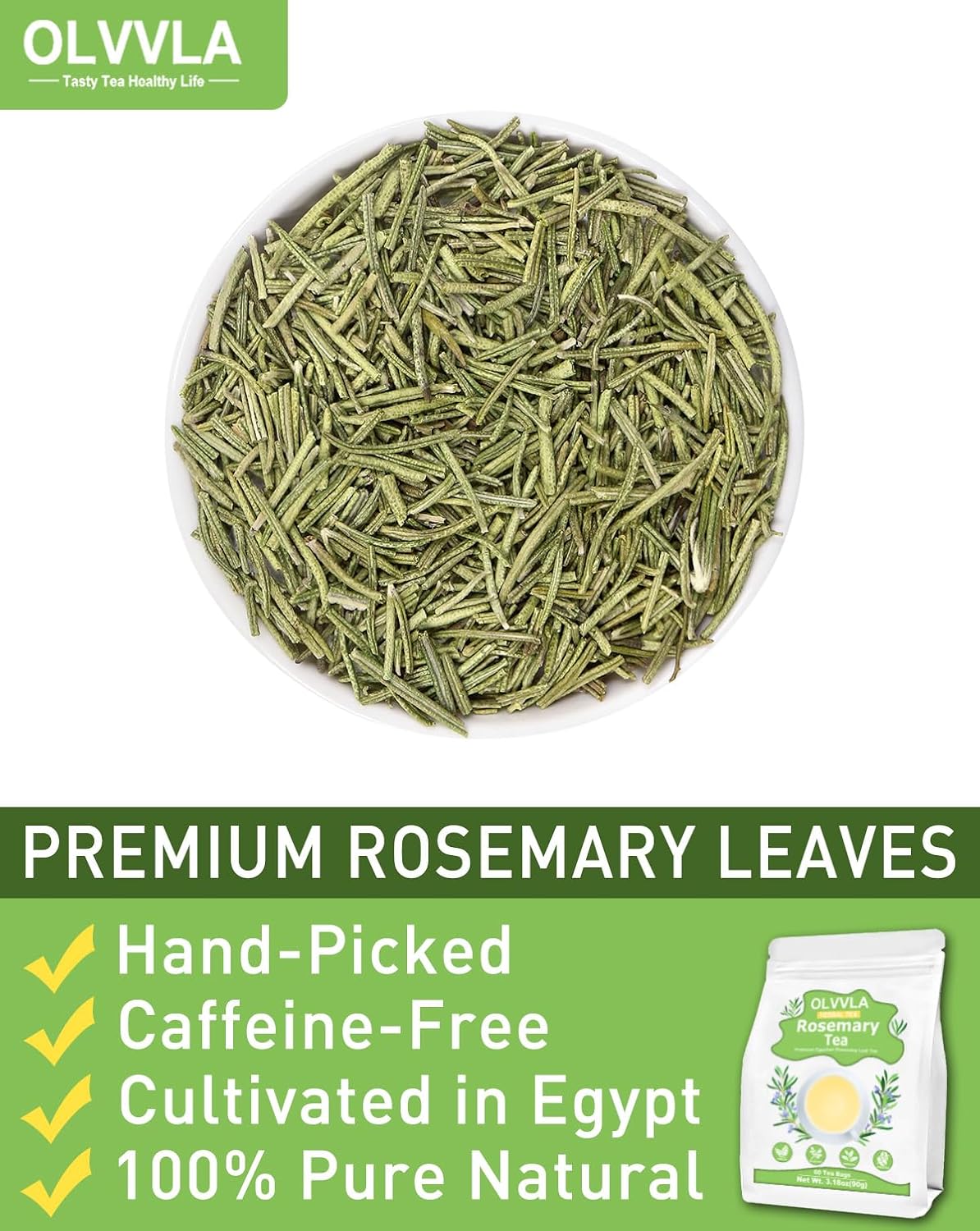 Olvvla - Rosemary Tea Bags - 1.5g X 60 Count - Pure Natural Dried Rosemary Leaves - Cultivated in Egypt - Non-GMO - Caffeine-free - Support Digestion