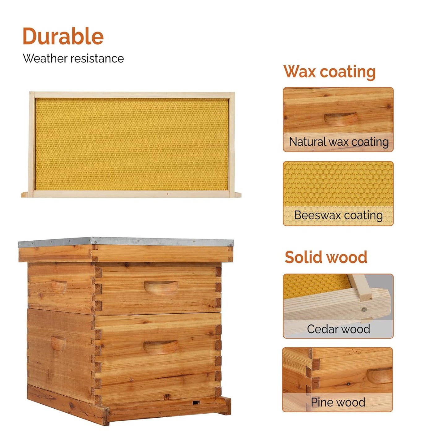 VINGLI 10 Frames Beehive, Complete Beehive Kit Includes 1 Deep Boxes, 1 Medium Box, Frames and Waxed Foundations, for Yard, Field, Bee Farm (2 Layer)
