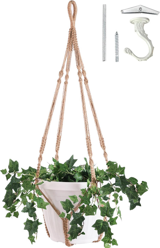 Giant XXL 55 Inches Macrame Planter Hanger Large for 15 inch Pot + Swag Hook | Extra Large Hanging Planter for Indoor Plants | No Pot/Plant Included (XXL Jute)