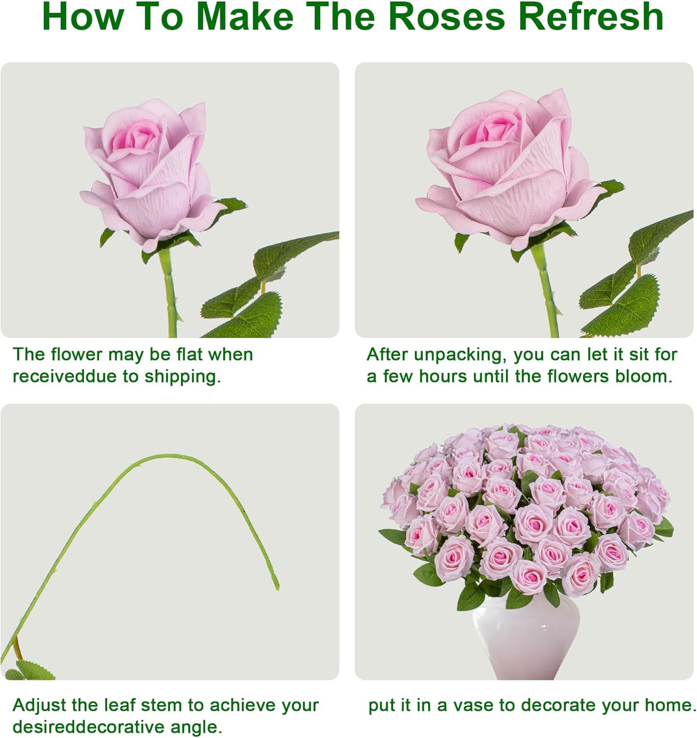 Fake Plants Roses Flowers Plastic Flowers Spring Decorations for Home Gifts for Gf Roses Artificial Flowers for Vase Fake Flowers Home Decor Fake Plant (Light Pink 50PCS)