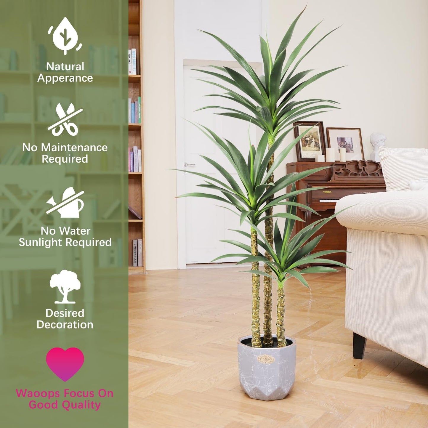 Artificial Tree 5.3Ft Faux Agave Plant with 3 Heads in Plastic Pot Fake Tree for Home Decor Indoor or Outdoor Office Decoration Housewarming Gift