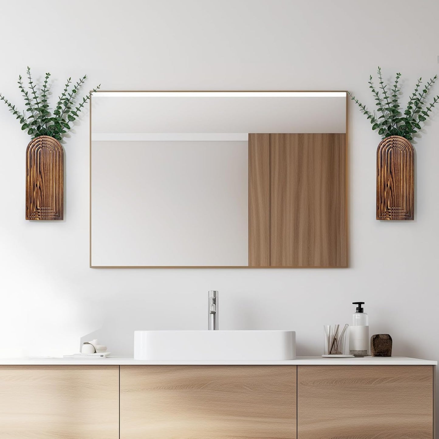 Wooden Wall Planter Vase Set of 2, Boho Hanging Planter for Indoor Plants & Flowers, Natural Wood Wall-Mounted Planters for Art Home Decor - Living Room, Bedroom, Bathroom, Patio (Brown)