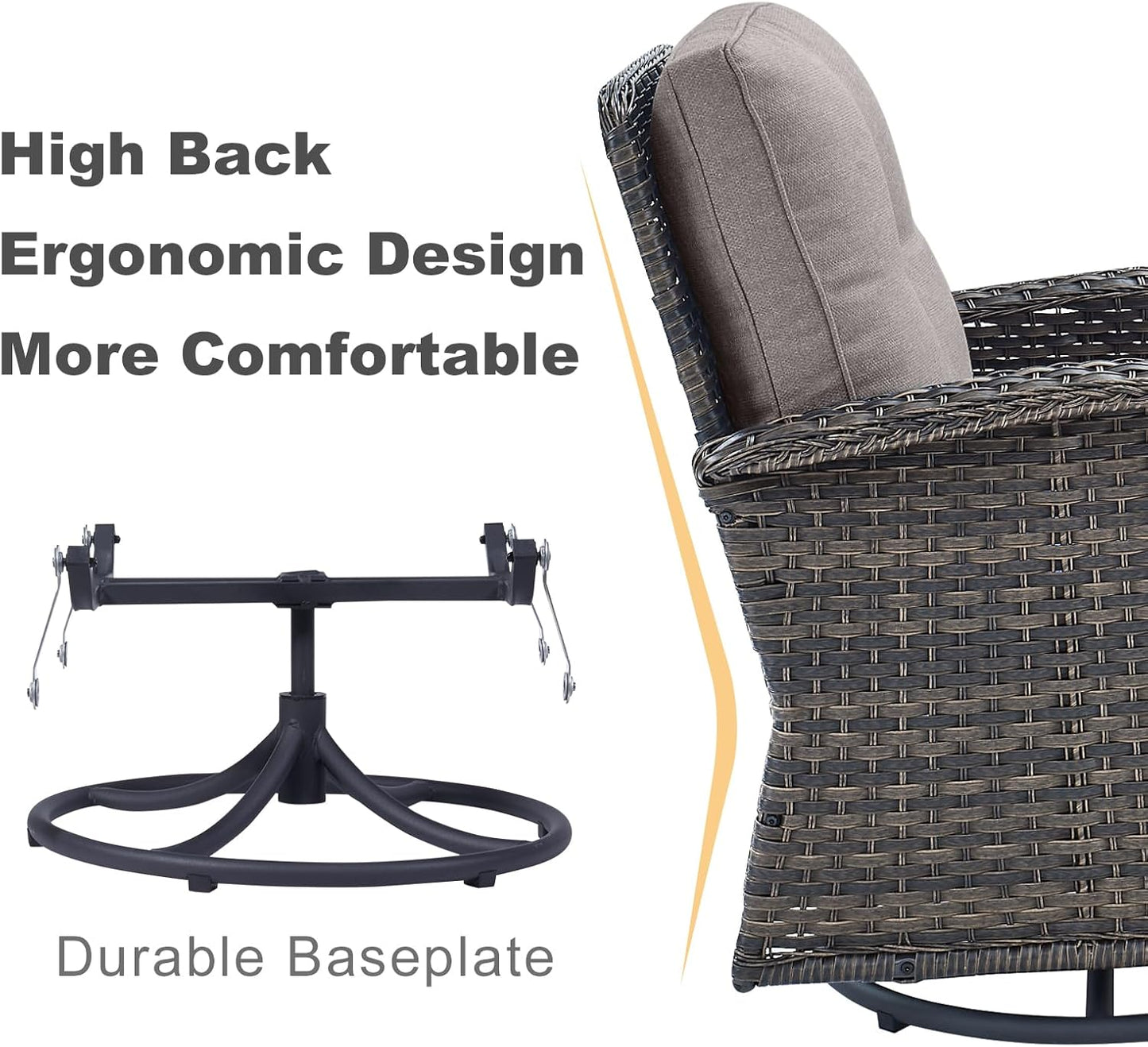 HUMMUH 5-Piece Patio Furniture Wicker Outdoor Conversation Set,All-Weather Rattan Swivel Chairs Bistro Set with Loveseat Coffee Table for Backyard,Poolside,Deck(Brown/Grey)