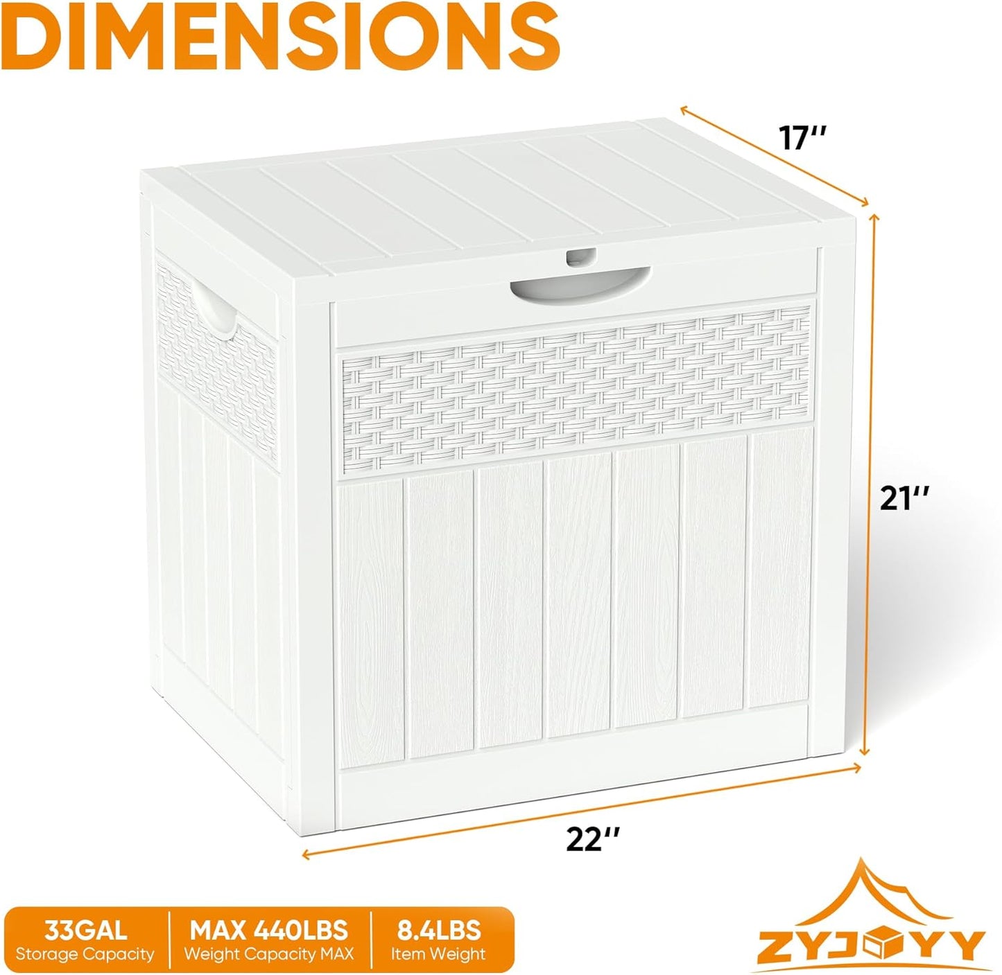 33 Gallon Resin Deck Box, Weatherproof Outdoor Storage Box for Patio, Garden and Yard, Lockable Waterproof Bin for Tools, Cushions, and Accessories, White