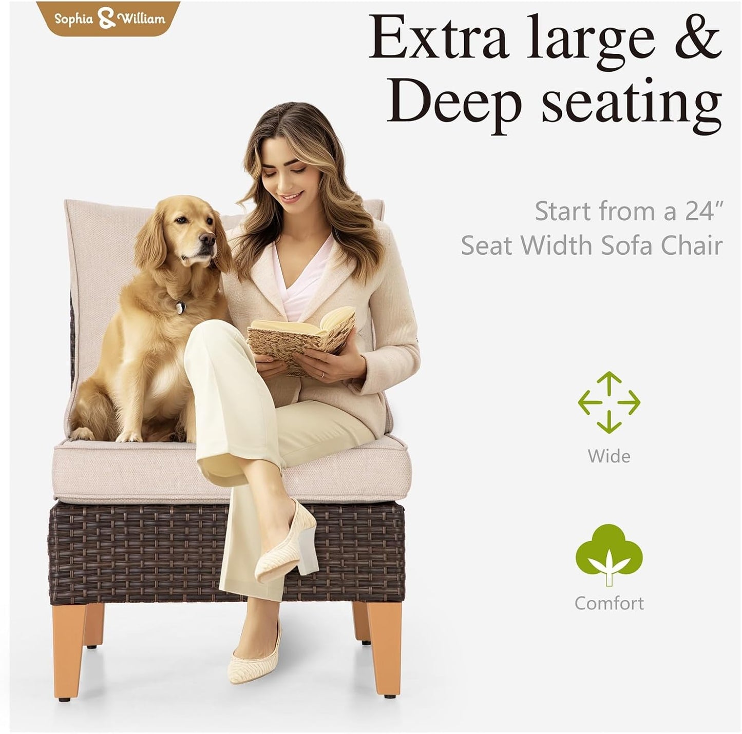 Sophia & William Oversized Half-Moon Outdoor Patio Furniture Set, 12 Piece Curved Outdoor Sectional Sofa Rattan Patio Conversation Set with 4 x Curved Sofa, 2X Armless Chairs, 2 x Ottoman, Beige