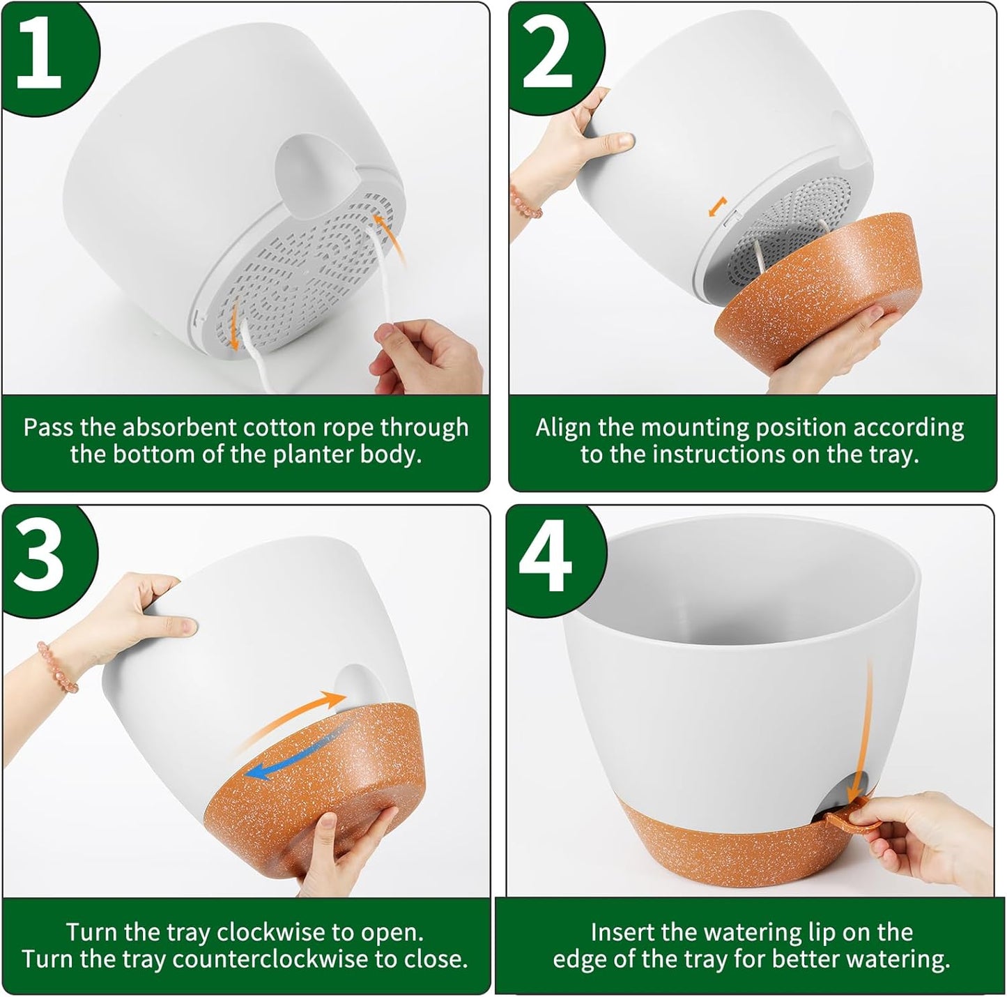 GARDIFE 12 inch planters, Plant Pots,Self Watering Pots, Large Plastic Flower pots with Deep Reservior and High Drainage Holes for Indoor Outdoor Plants and Flowers, White