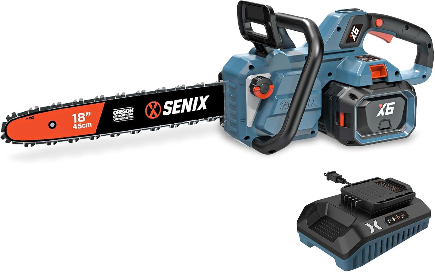 SENIX Chainsaw|60V 18" Battery Chainsaw|Brushless Electric Chainsaws|Cordless Chain Saw with 4Ah Battery & Charger|Garden Tool for Trees, Pruning, Branch Trimming, Best Gifts for Man, CSX6-M1