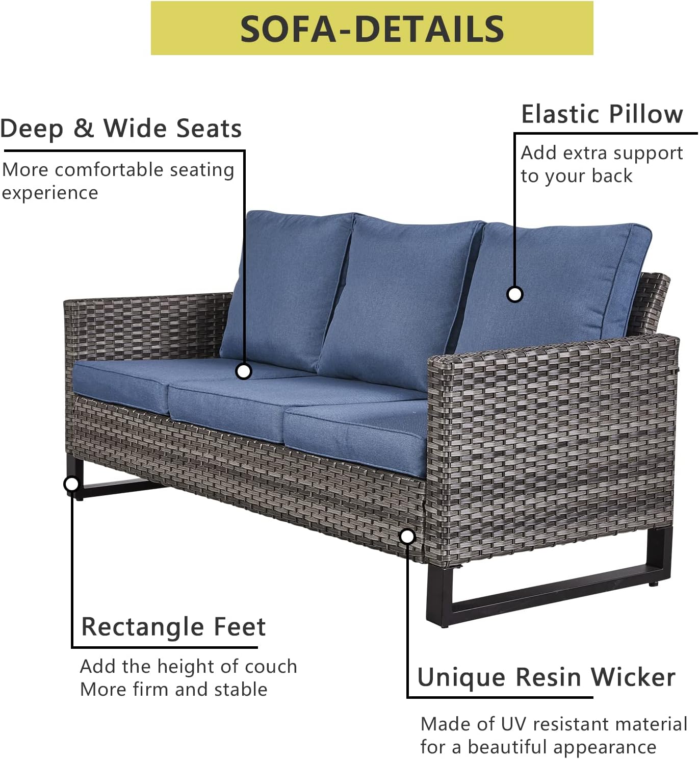 HUMMUH 5 Piece Outdoor Furniture Set with Fire Pit Table 41in 55,000 BTU,Wicker Outdoor Conversation Sets -Patio Chairs Set of 2 Patio Sofa for Porch,Garden,Backyard