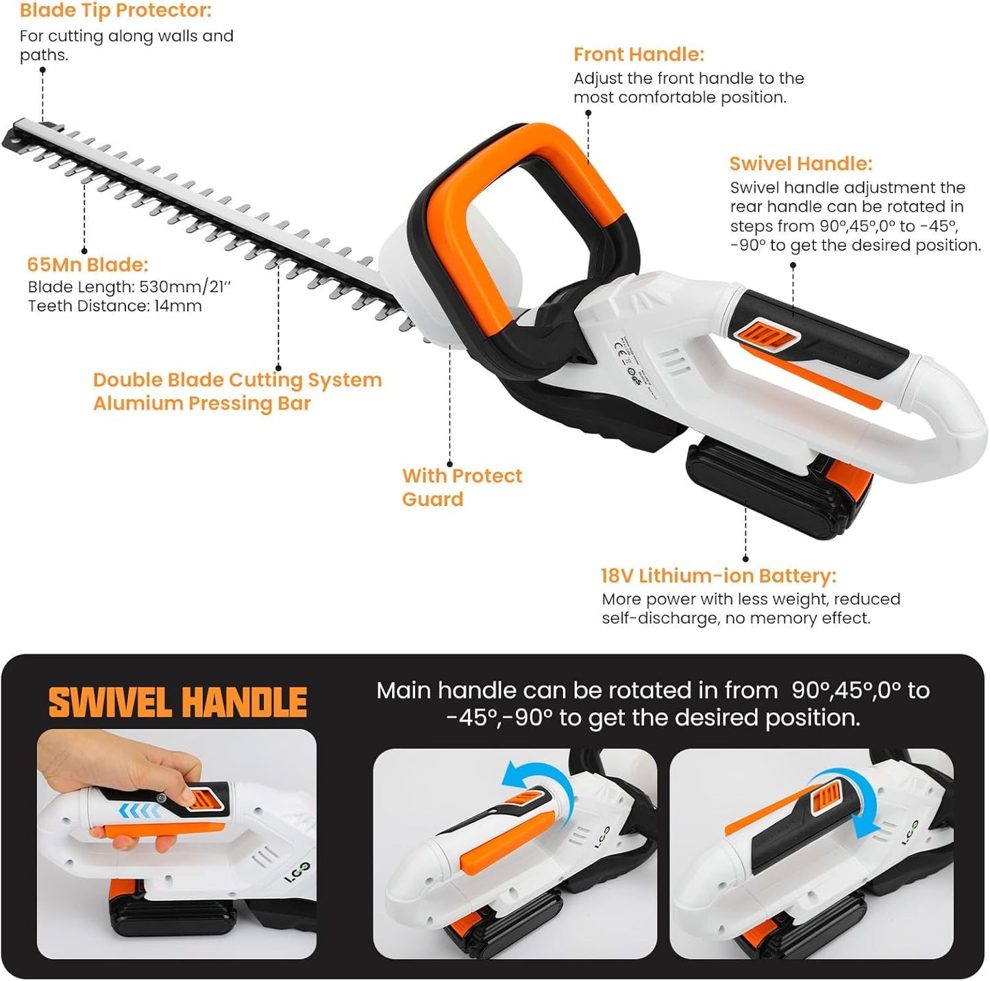 LIGO 20V Cordless Hedge Trimmer | 21" Laser-Cut Blade for Thick Branches | 2.0Ah PowerShare Battery | 4.5 lbs Ultra-Light with Low Vibration | Fast Charger Included