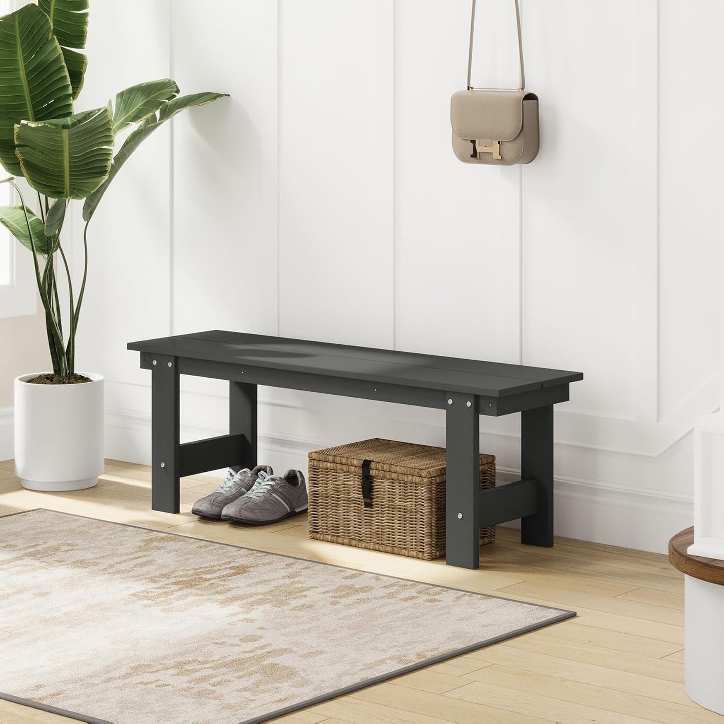 Garden Bench, Front Porch Bench Entryway Park Bench, Patio Backless Garden Seat for Outdoors/Indoor, Low Farmhouse Bench, Gray