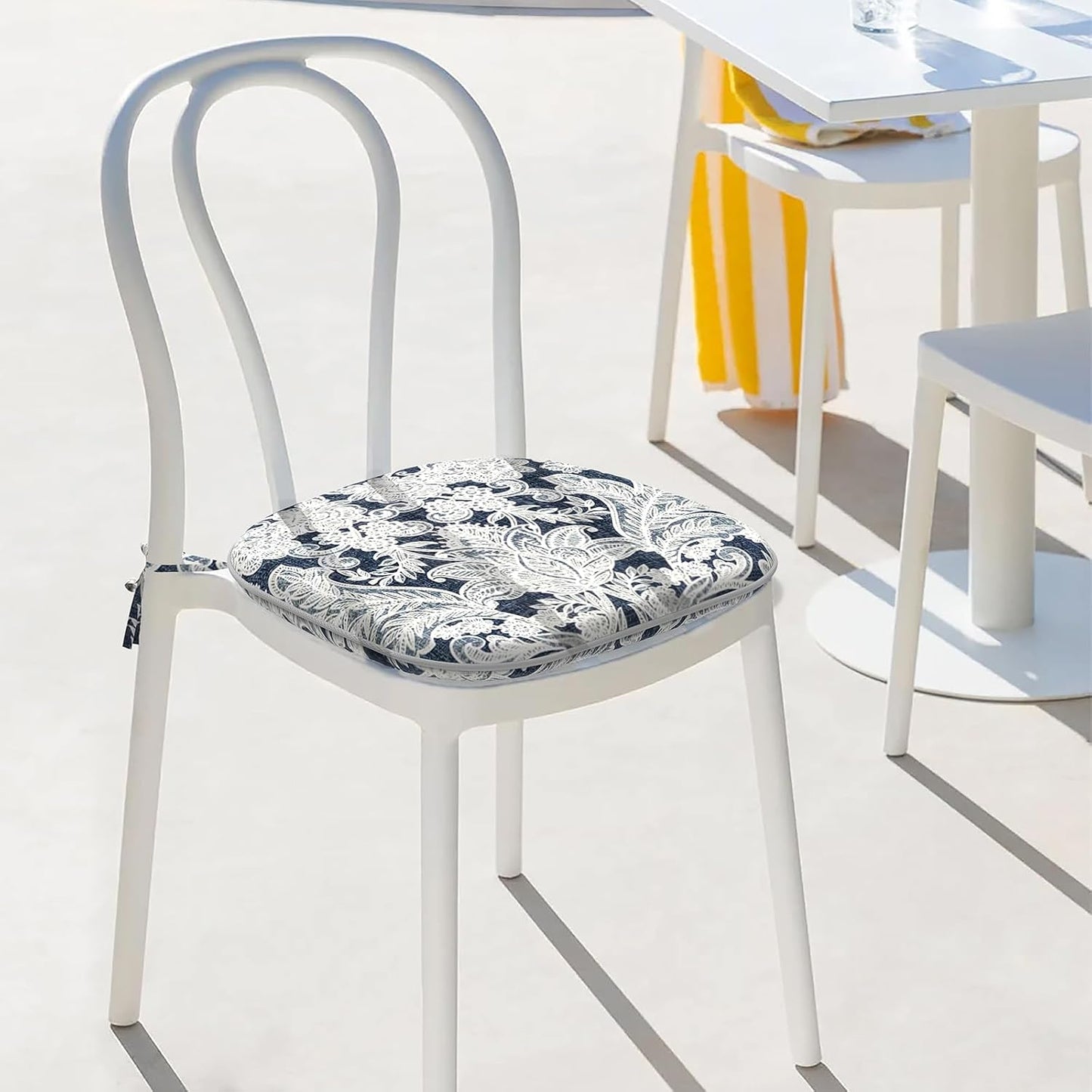 Indoor/Outdoor Chair Cushions 16x17 Inch, Patio Chair Cushions with Ties, All Weather Seat Cushions for Patio Furniture Home Garden Chair Use, Set of 4,Damask Lapis