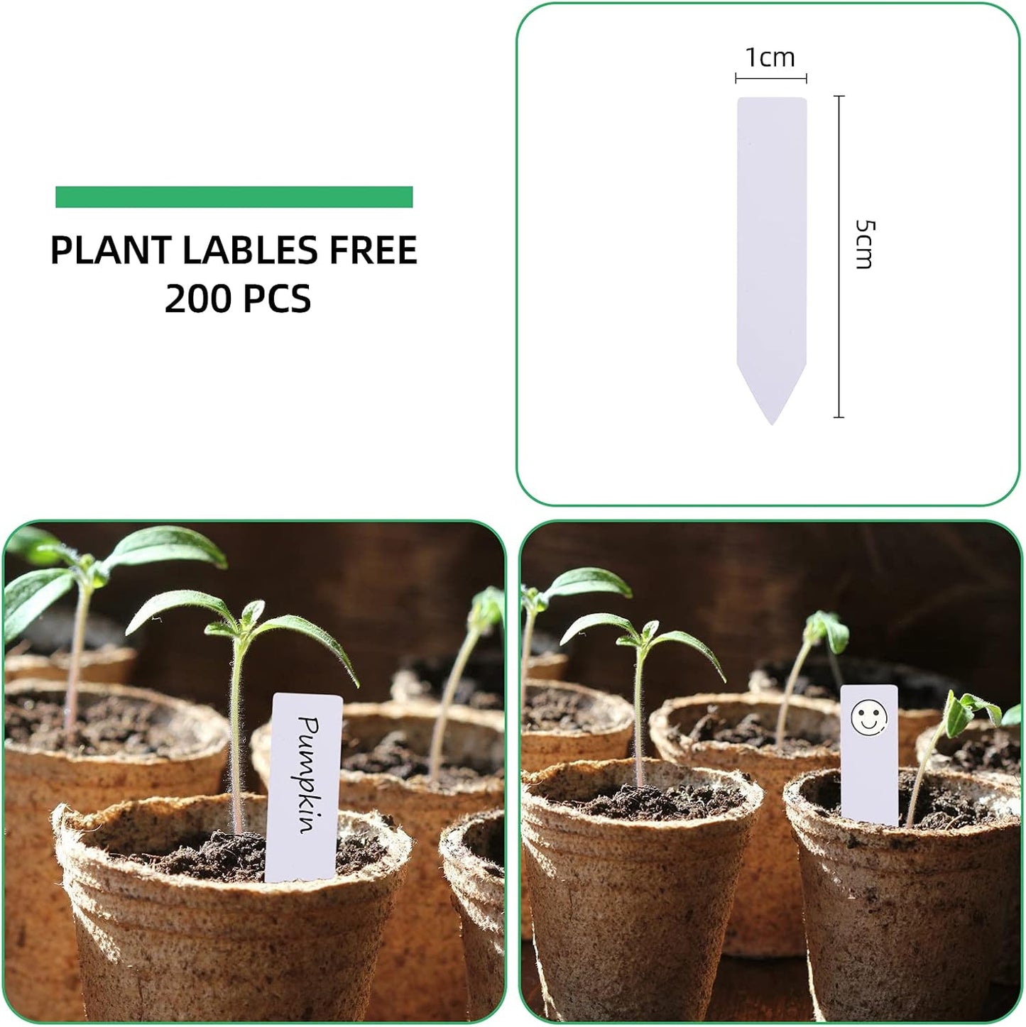 JERIA 200-Pack 3.15 Inch Peat Pots for Seedling with 200 Pcs Plant Labels,Outdoor Garden Germination Nursery Pots,Biodegradable Seed Starter Pots Kits