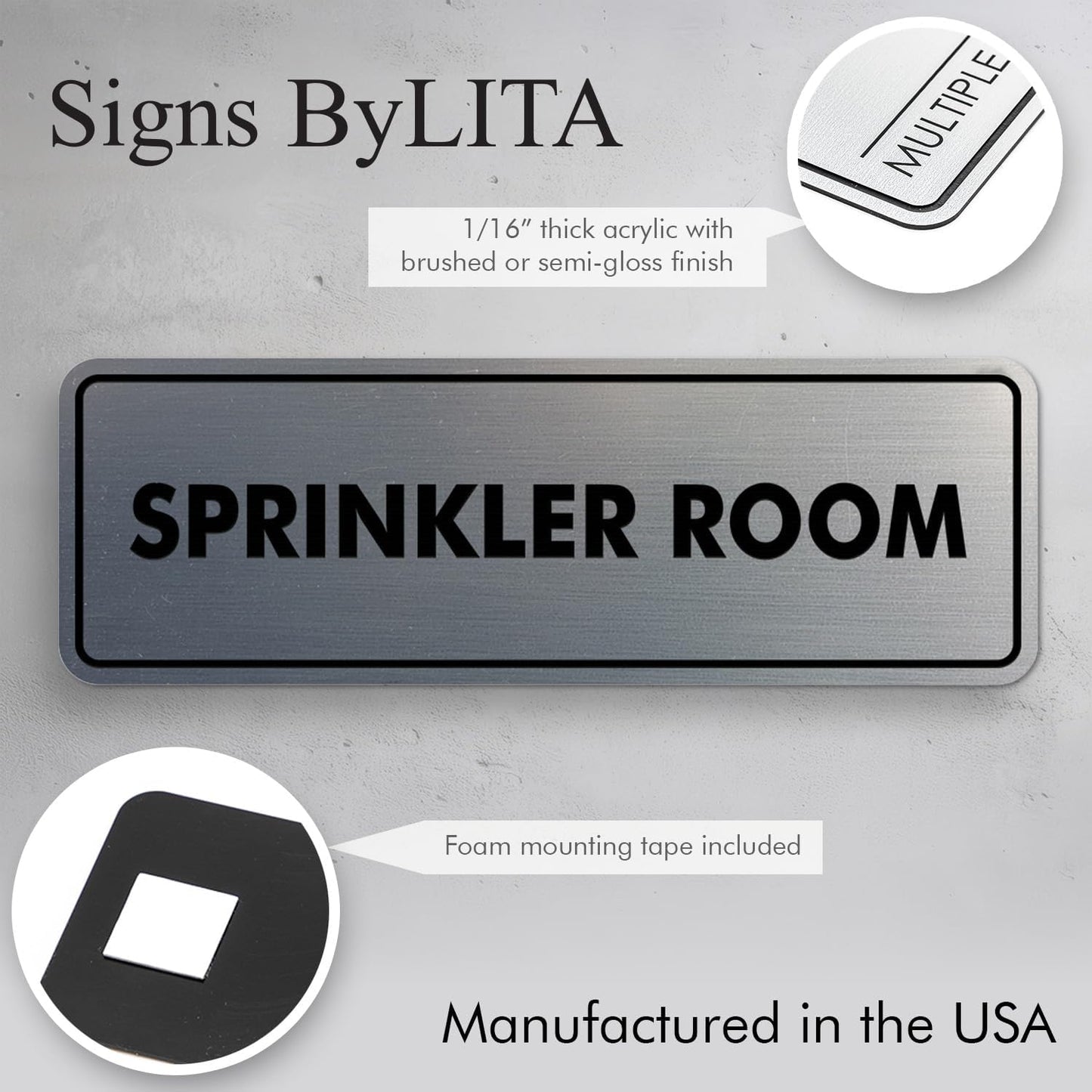 Signs ByLITA Standard Sprinkler Room Sign (Light Grey/Burgundy) - Medium 2 Pack
