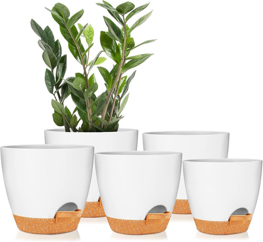 GARDIFE Plant Pots 7/6.5/6/5.5/5 Inch Self Watering Planters with Drainage Hole, Plastic Flower Pots, Nursery Planting Pot for All House Plants, Succulents,Snake Plant, African Violet, Flowers,White