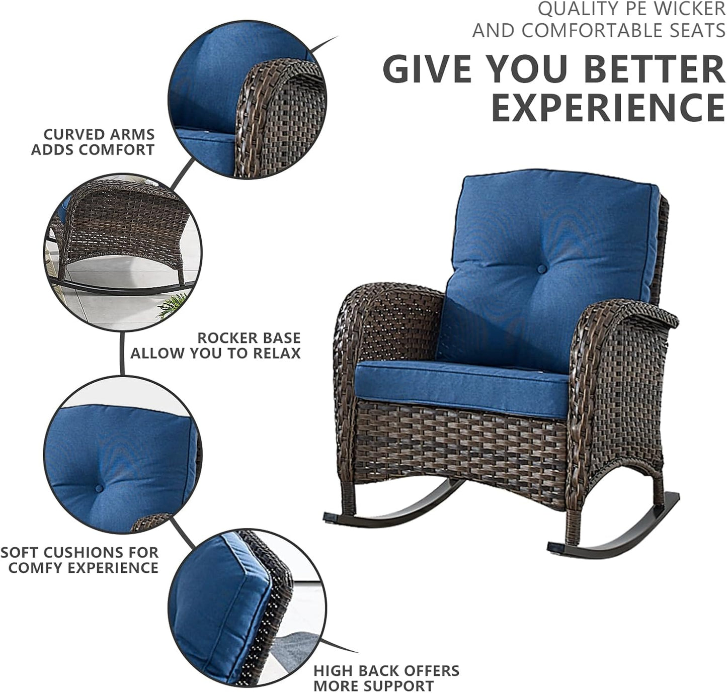 HUMMUH 7-Piece Outdoor Patio Furniture with Fire Pit Set,Wicker Patio Sofa Set Outdoor Rocking Chairs with Ottomans for Backyard,Poolside,Deck