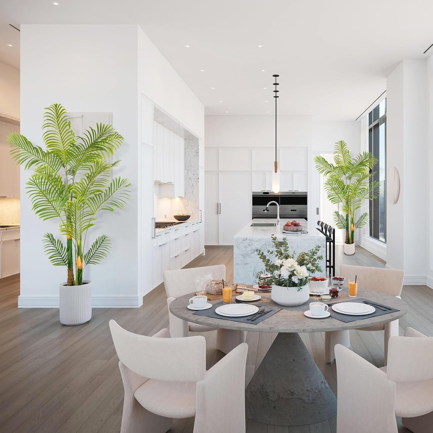 Artificial Fake Palm Tree 6FT 2Pack with White Planter & Free Moss, UV Resistant Artificial Palm Tree for Outdoors, Fake Plants for Poolside Home Room Decor, Faux Plants Outdoor Decor