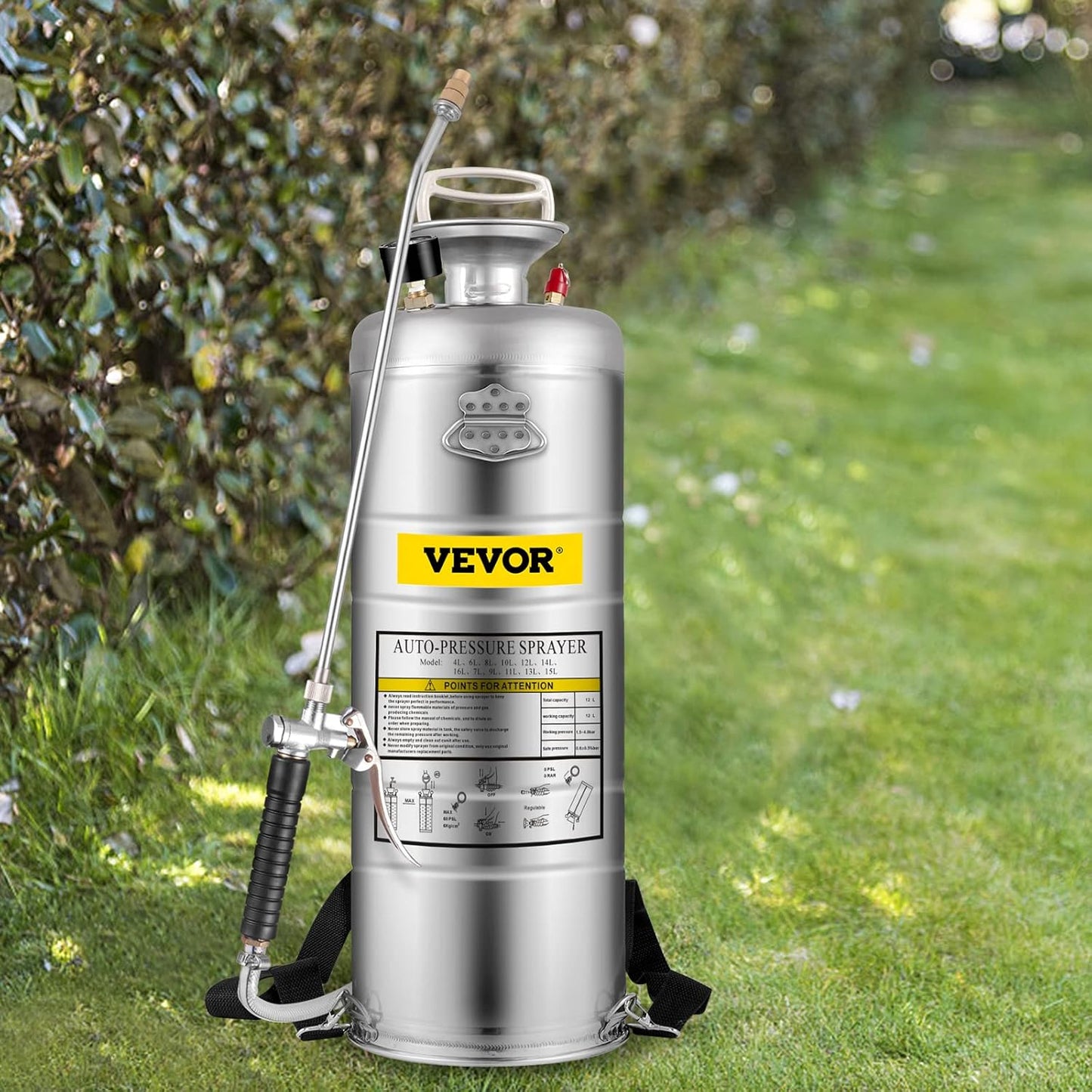 Happybuy 3.5 Gallon Stainless Steel Sprayer, 20" Wand & 3FT Reinforced Hose, Pressure Gauge, Safety Valve&Adjustable Nozzle, Garden Weed Pump Sprayer for Lawn, Gardening