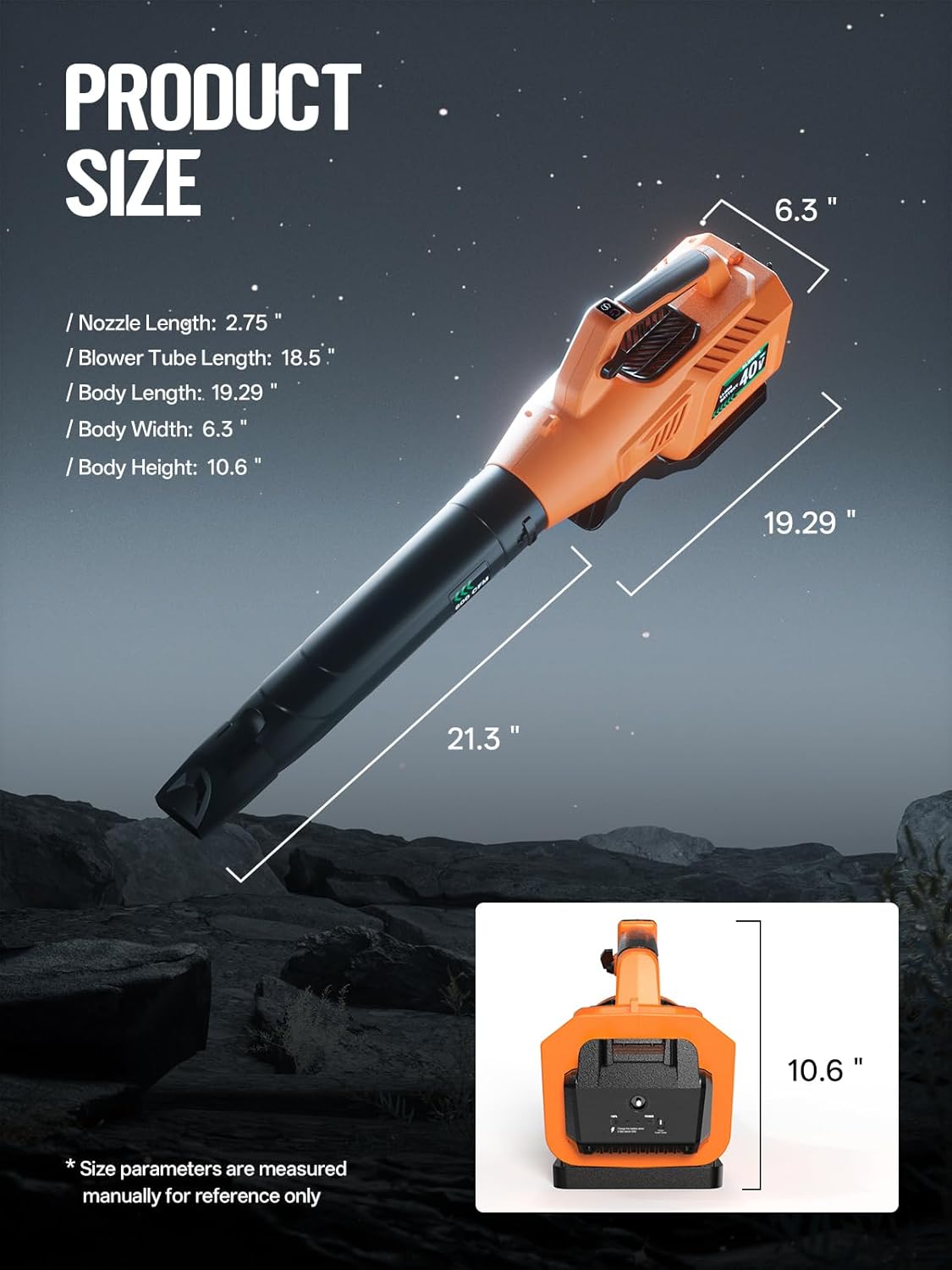 Leaf Blower Cordless, 40V 600CFM &180MPH Electric Leaf Blower with 7.5Ah Battery, Fast Charger and Extension Tube for Blowing Leaves Snow for Yard Garden Lawn Care, Orange