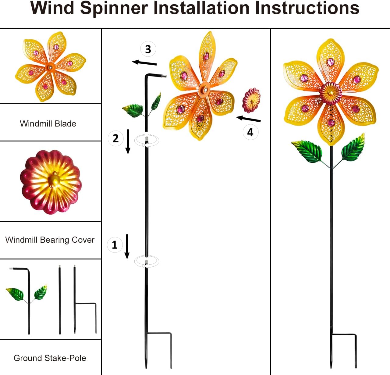 Garden Wind Spinners & Metal Wind Sculptures - Outdoor Windmill Decor with Vibrant Yellow, Yard Art for Patio Lawn Garden Ornament, Dynamic Wind Spinner Sculpture for Landscape Decor