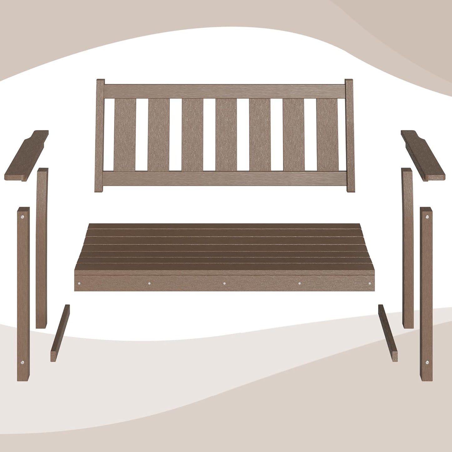 HDPE Memorial Bench – 50'' Weatherproof Durable Outdoor Bench, 2-Person Park Bench, Easy to Move, Multi-Purpose Design Ideal for Porch, Patio, Church, and School (Brown)