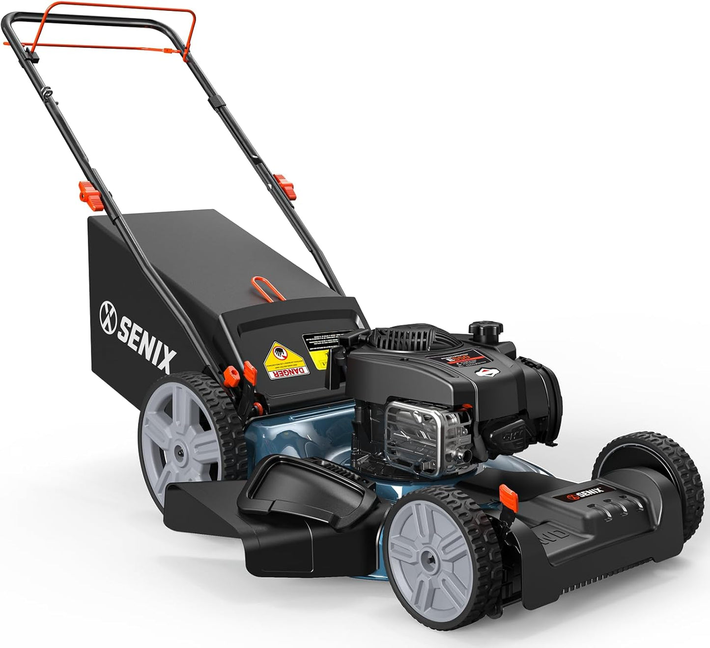 SENIX 21-Inch Gas Lawn Mower Self-Propelled, 3-in-1 Push Cordless Mower with Mulch/Bag/Side-Discharge, 6 Position Adjustable Cutting Height, Steel Deck (LSSG-M1)