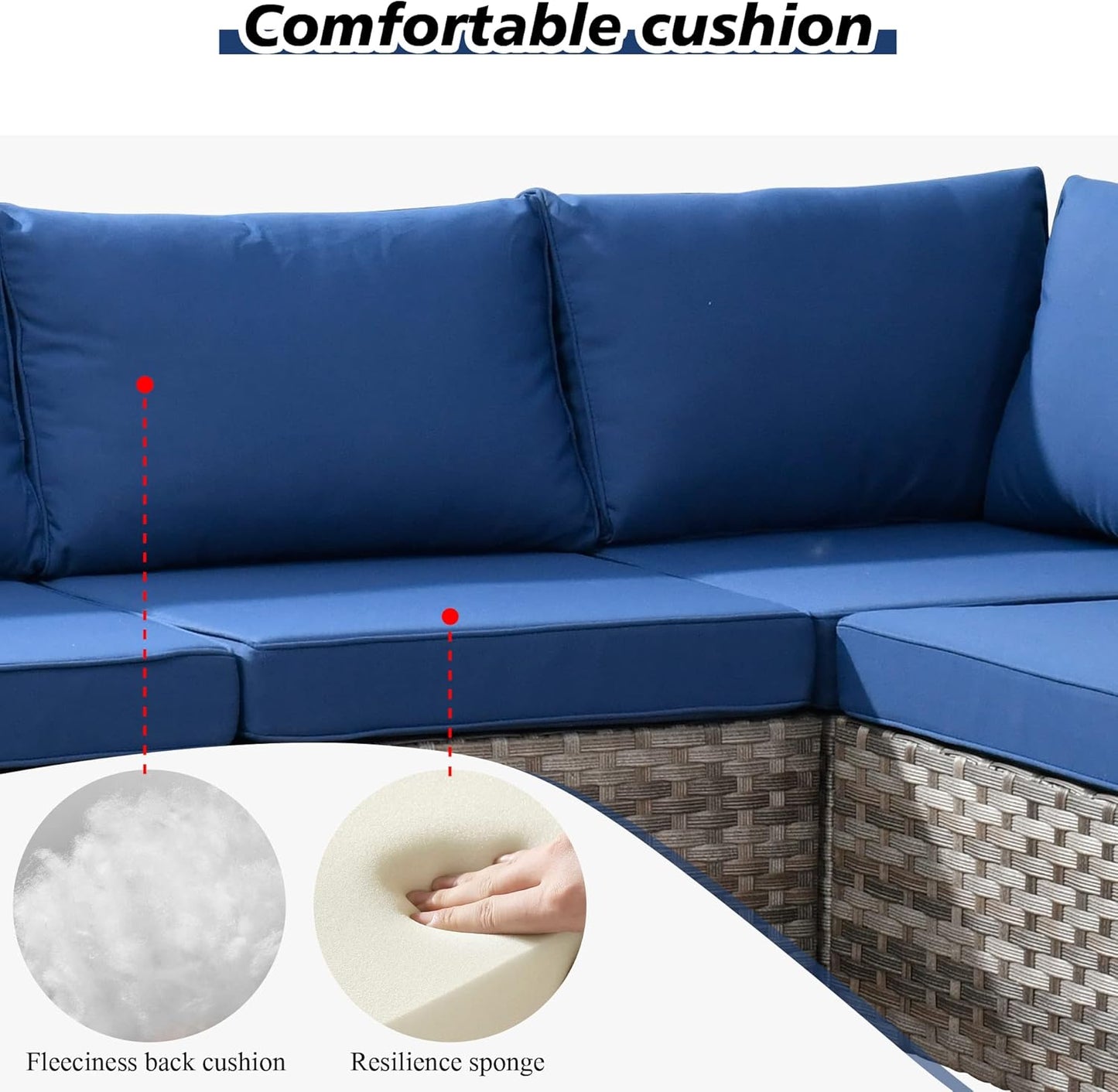 HOOOWOOO Modular Patio Outdoor Sectional Furniture Set,6 Piece Wicker Conversation Sofa Set,Out Door Couch Set with Wide Arm for Outside All Weather(Navy Blue)