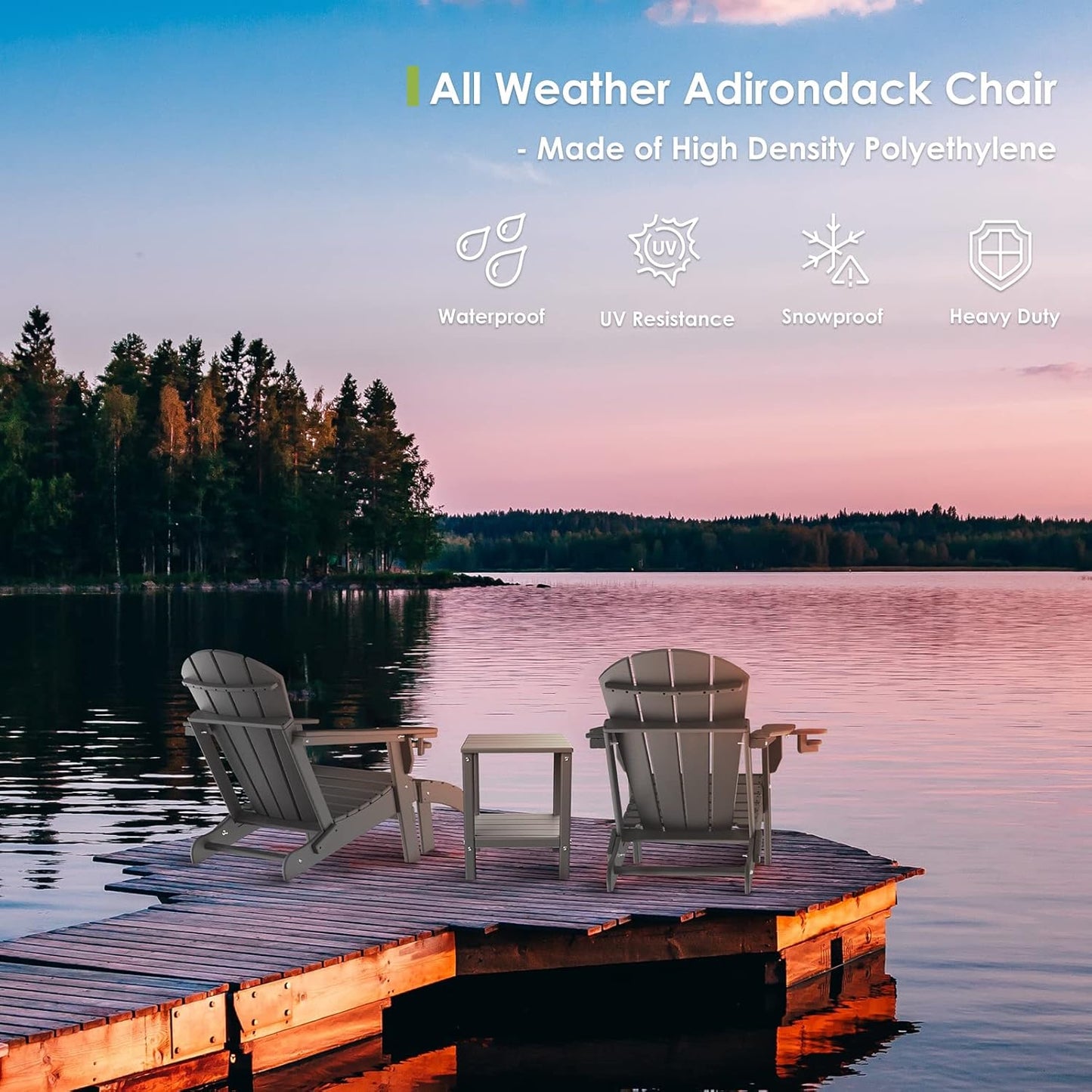 GREENVINES Folding-Adirondack-Chairs-Set-of-4 | HDPE Plastic | Fire Pit Chair | All Weather | Cup Holder | Grey | for Deck Backyard Patio Outdoor Garden