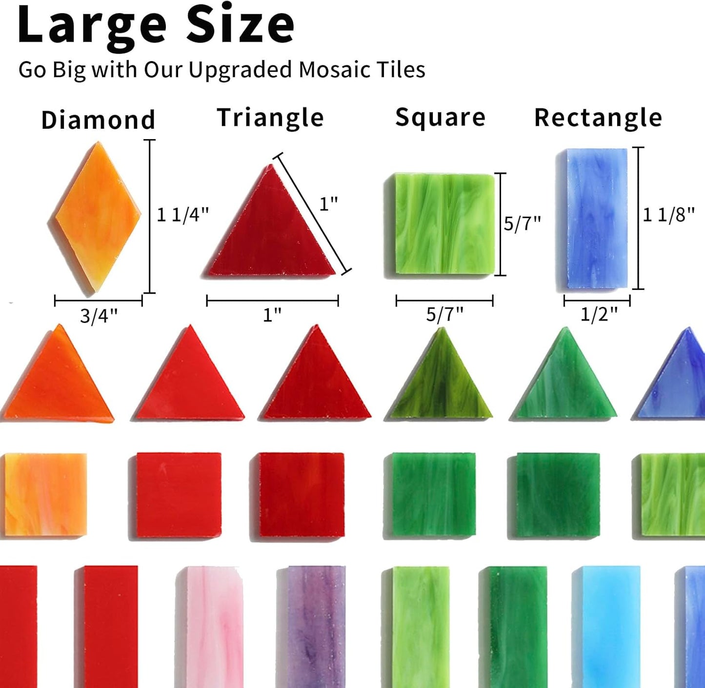 Lanyani 2.5lb Bulk Large Size Stained Glass Mosaic Tiles – 500 Pre-Cut Pieces in 4 Mixed Shapes, Vibrant Colors, Fade-Resistant Glass Tile for DIY Crafts, Indoor/Outdoor Art Projects
