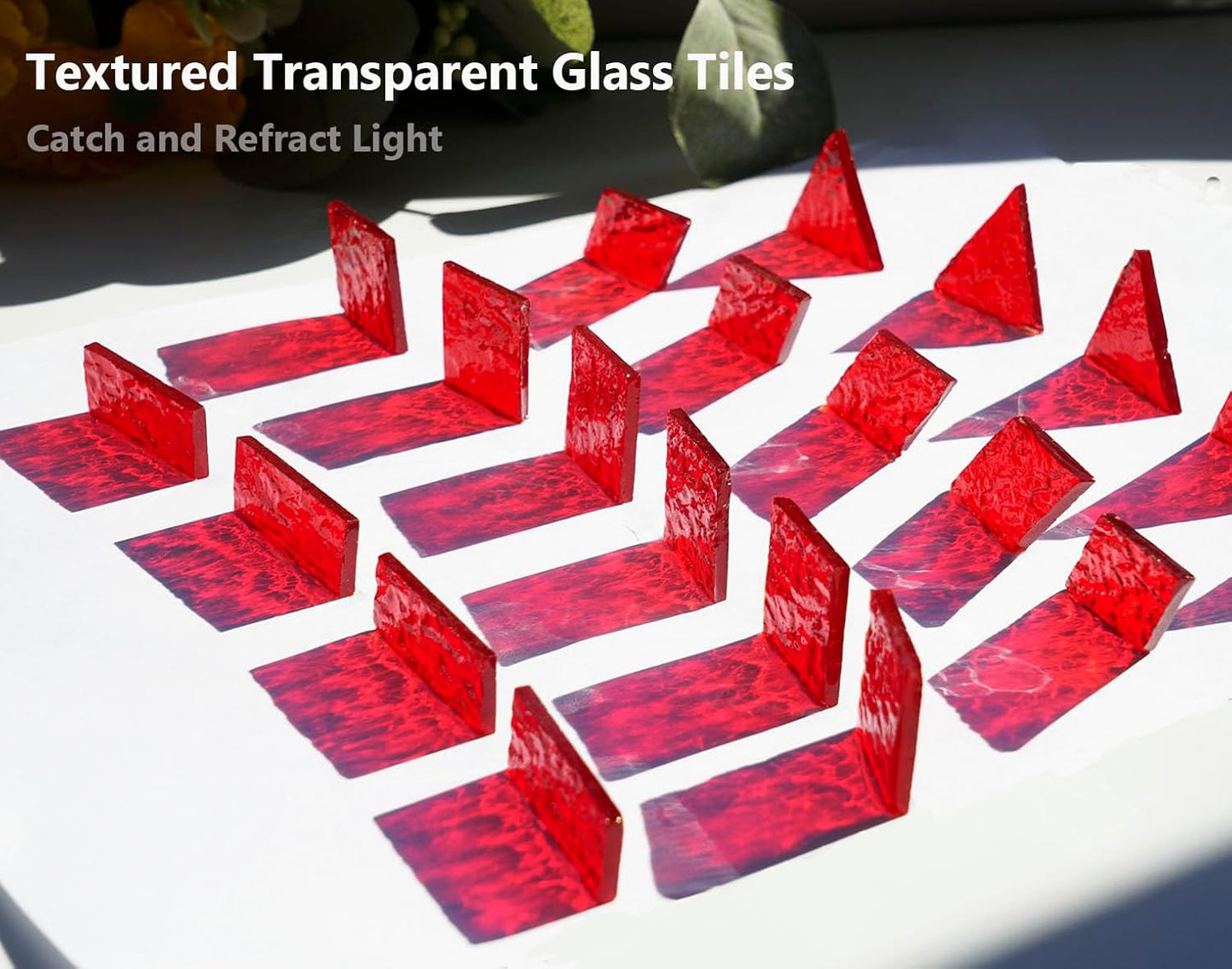 Large Crisp Textured Glass Mosaic Tiles - 200g Stained Glass Pieces, 4 Shapes Pre-Cut for DIY Mosaic Crafts, Blood Red