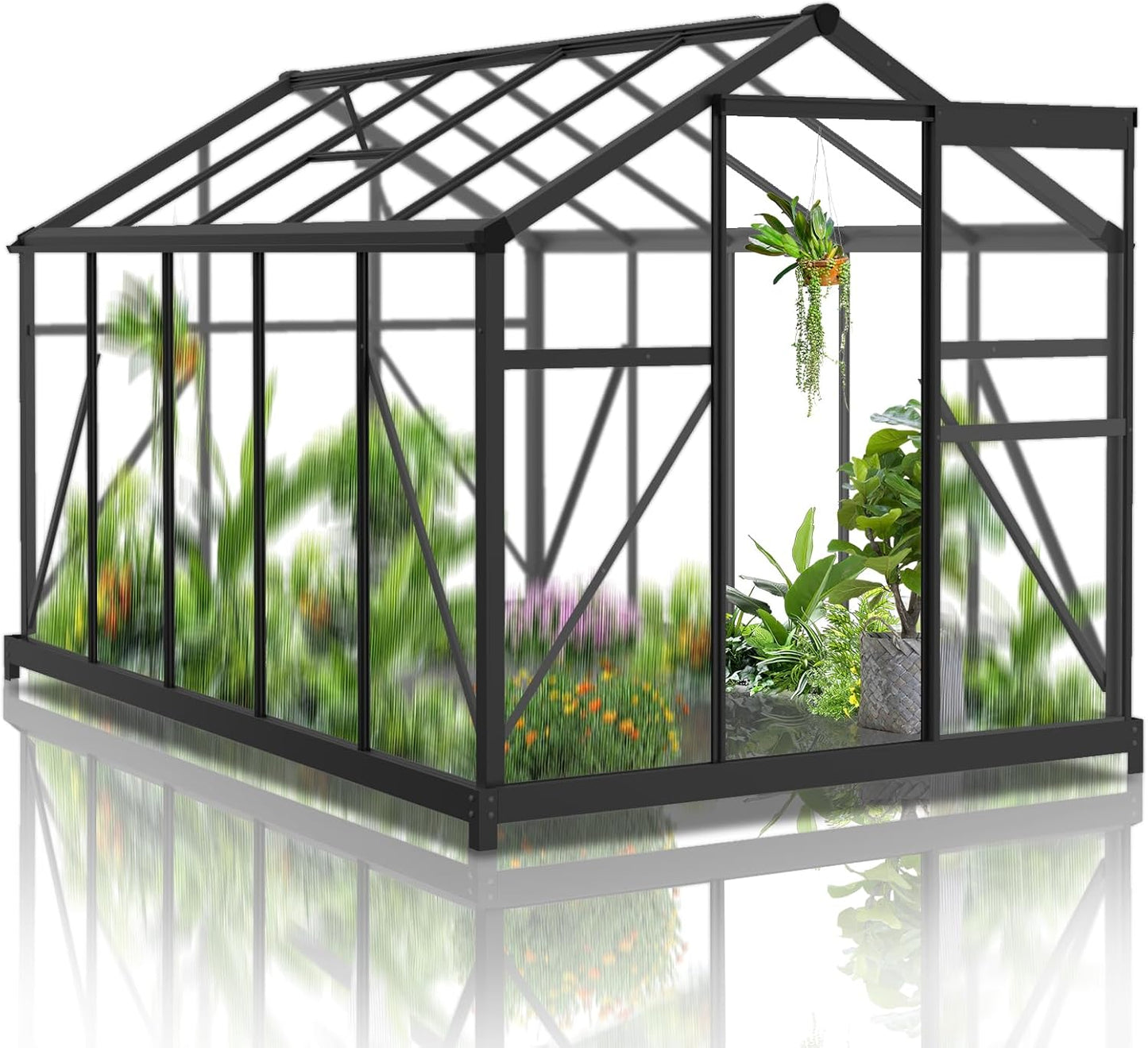 Greenhouse for Outdoors, 6x10 FT Heavy Duty Polycarbonate Greenhouse with 5 Roof Vents, Aluminum Large Walk-in Greenhouse for Outside Garden Backyard, Easy Setup, Black