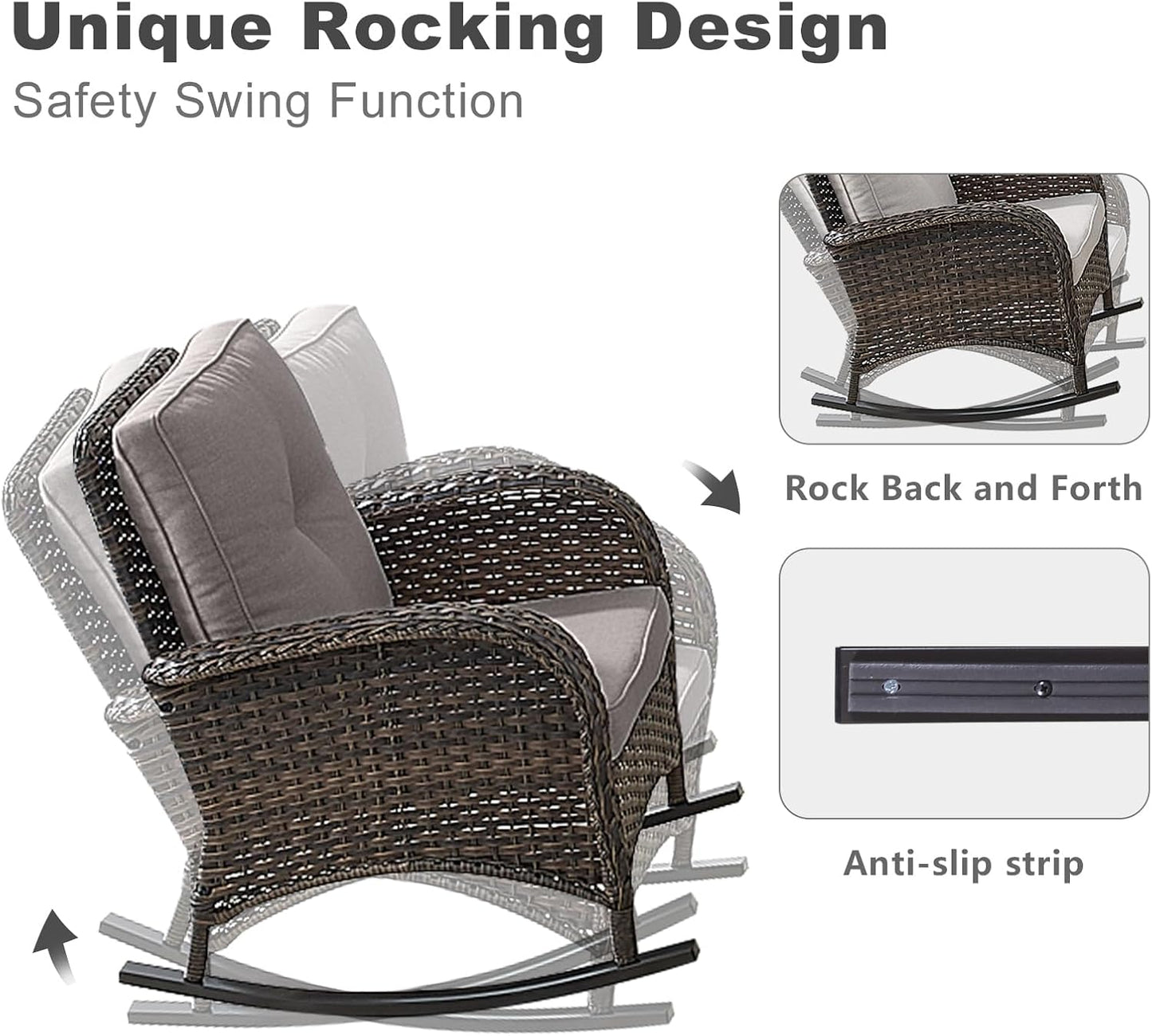 HUMMUH 5-Piece Patio Furniture Set with Fire Pit,Wicker Outdoor Rocking Chairs Patio Sofa for Backyard,Poolside,Deck