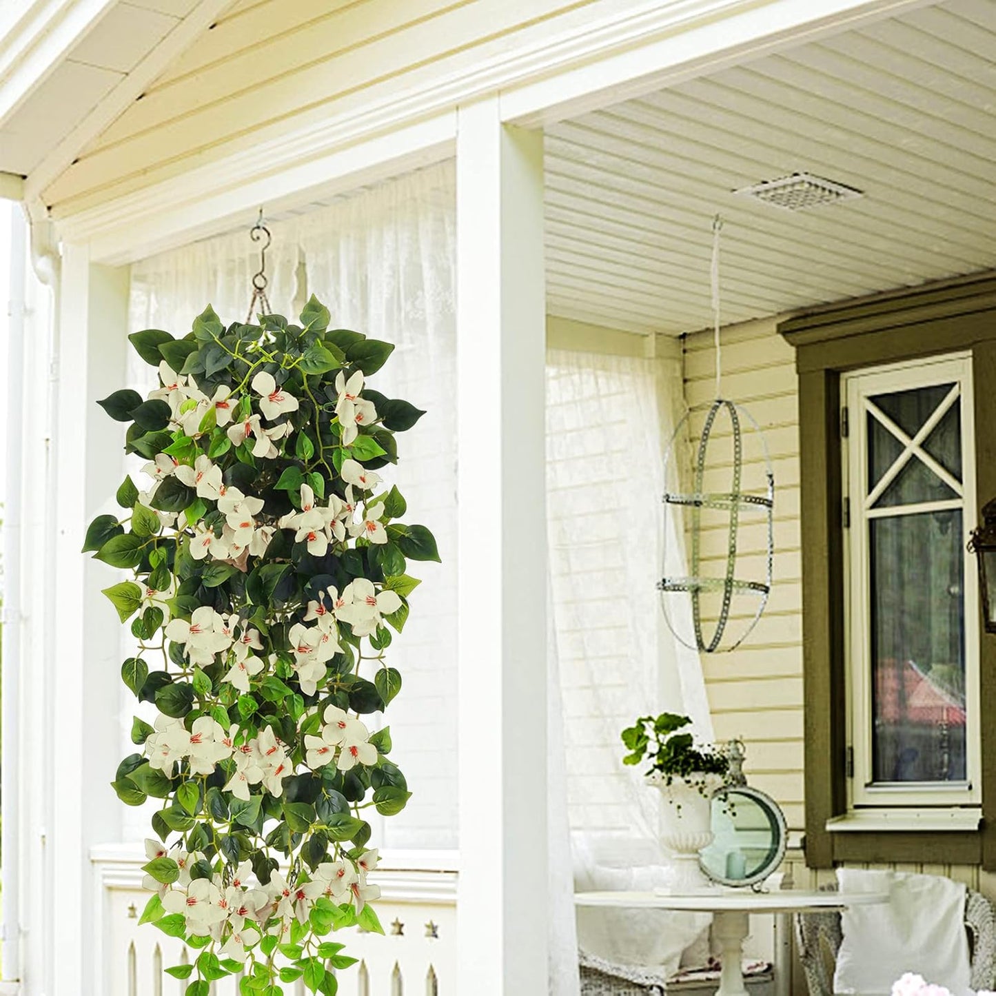 Artificial Hanging Flowers Bougainvillea, UV Resistant Fake Plastic Faux Flower Fabric Vine for Indoor Outdoor Garden Porch Eave Wedding Wall Décor