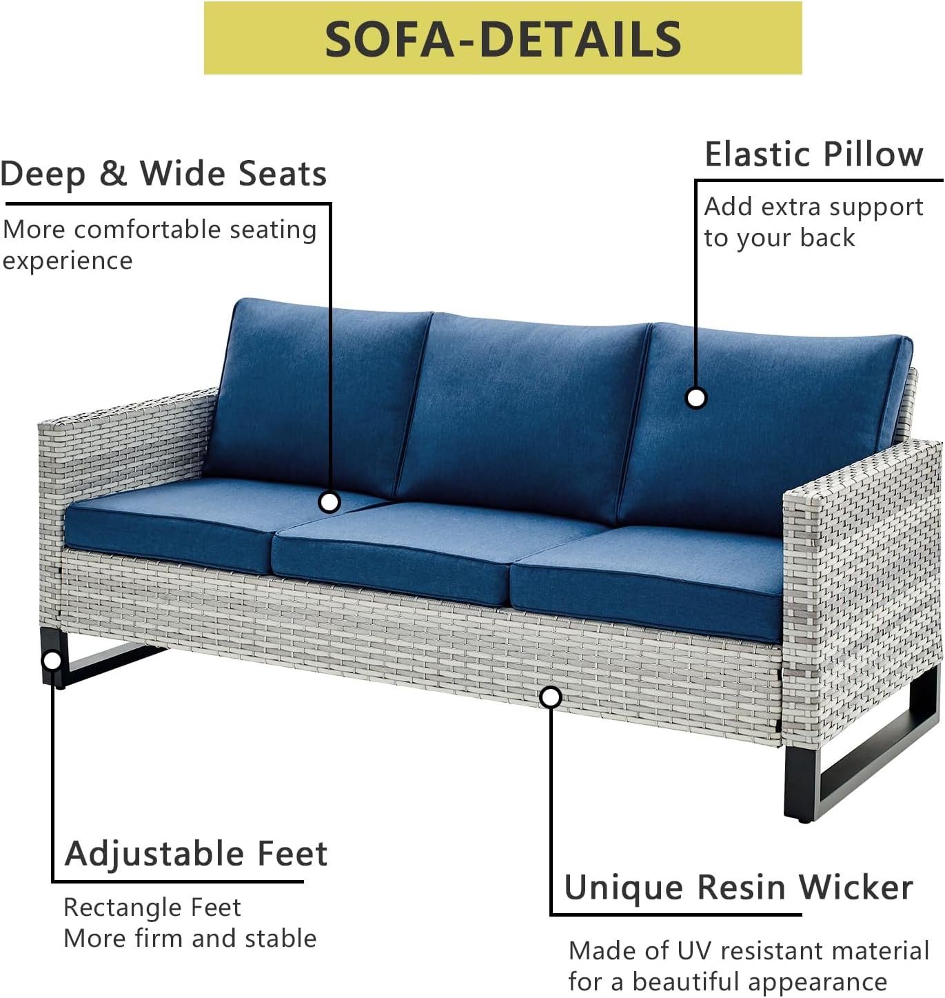 HUMMUH 7 Piece Patio Furniture All Weather Wicker Outdoor Sectional Sofa with Side Table,High Back Patio Chairs,Coffee Table and Ottomans Set for Porch,Garden,Backyard