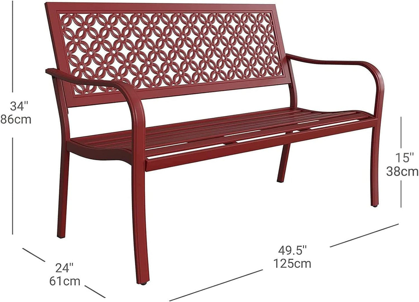 Grand patio 50" Outdoor Bench Garden Bench with Armrests Bench for Outdoors Lawn Yard Porch Red